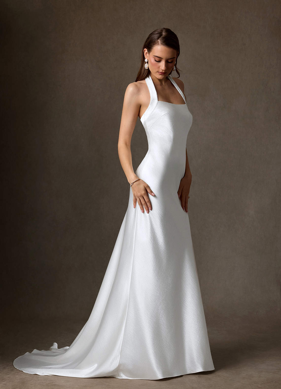 Azazie Marielle Wedding Dresses Diamond White A-Line Charmeuse Dress image4