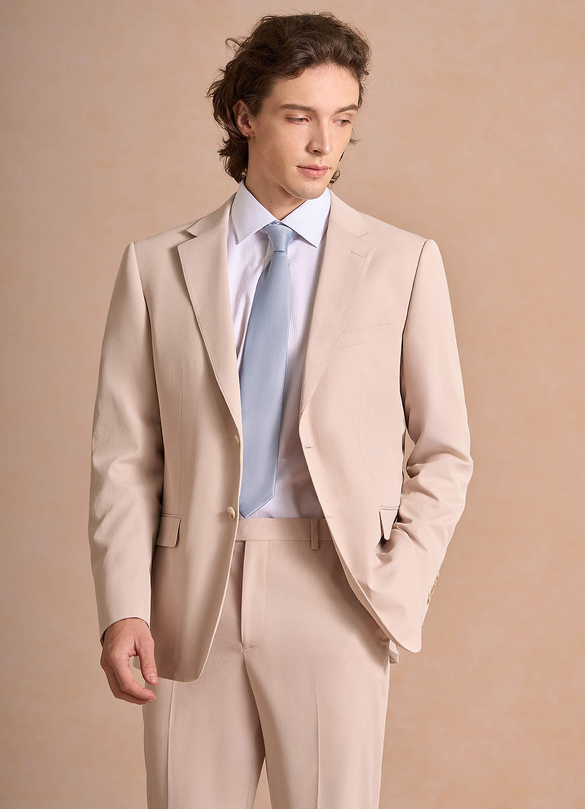front Carter Tan Cotton Linen Blend Suit Jacket