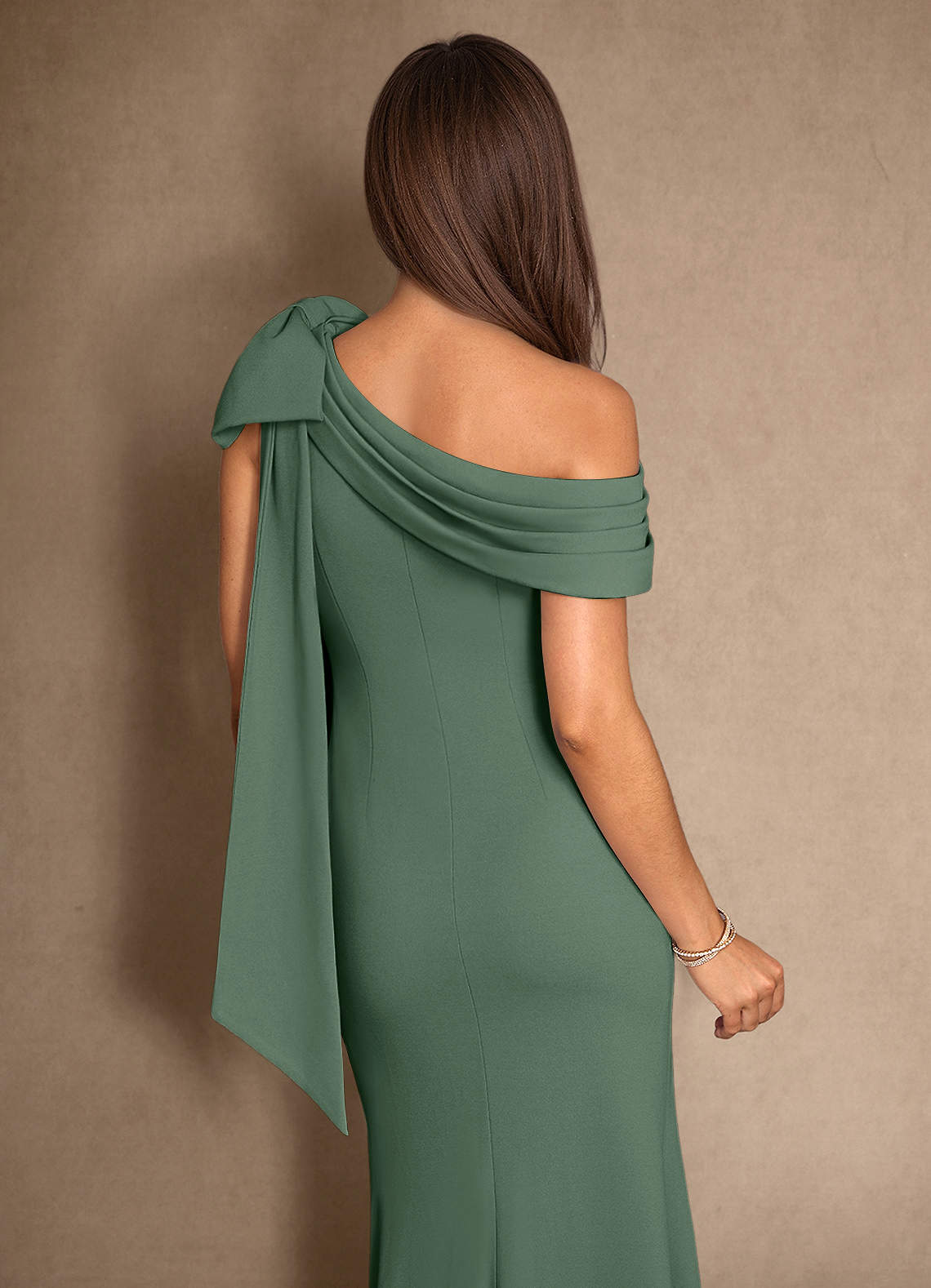 Azazie Myers Mother of the Bride Dresses Eucalyptus Mermaid Pleated Stretch Crepe Dress image5