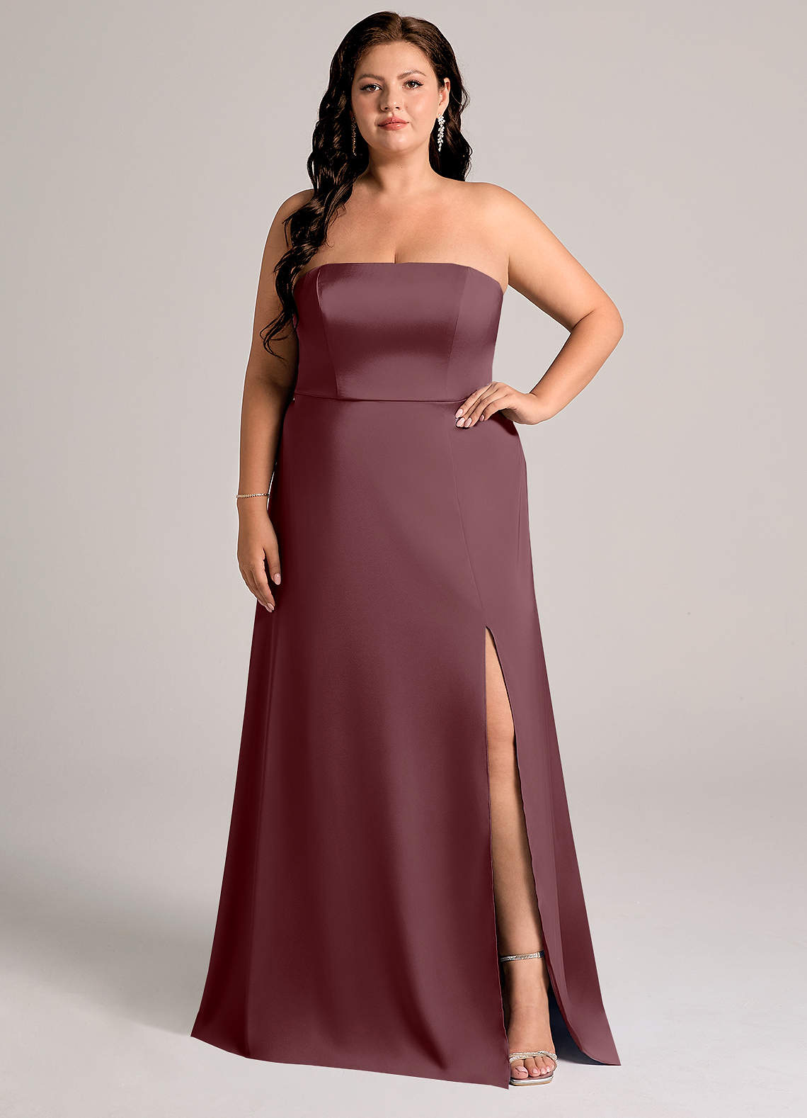 Azazie Wren Bridesmaid Dresses Sangria A-Line Strapless Stretch Satin Convertible Dress image1