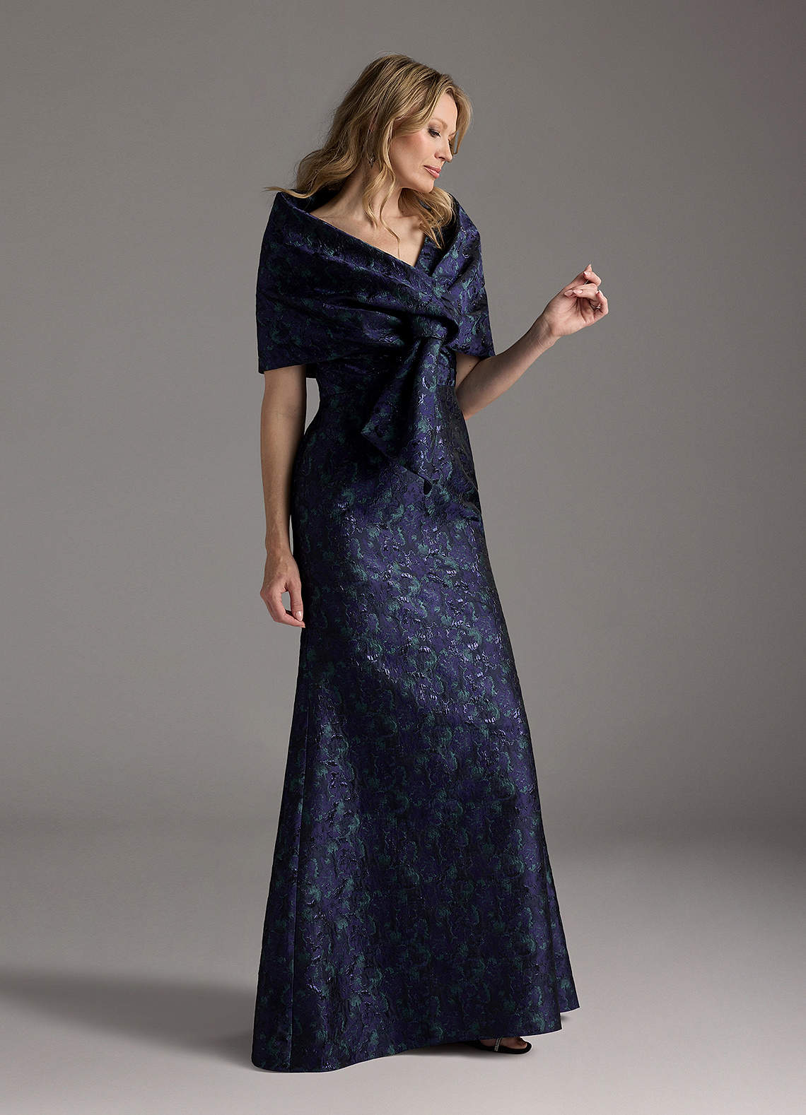 Azazie Elanor Dark Navy Mermaid Pleated Jacquard 1 Dress | Azazie