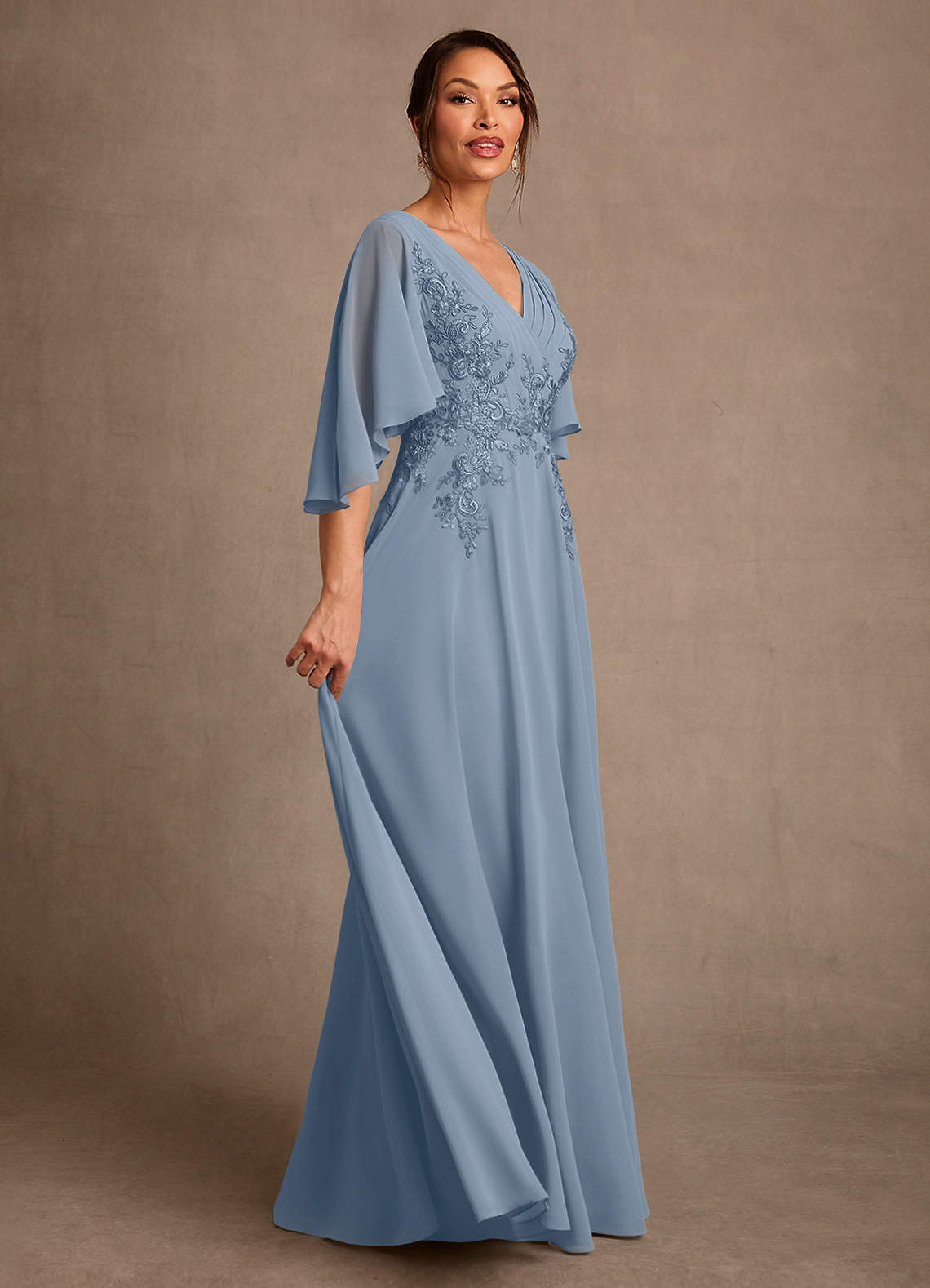 Azazie Tilda At-home Try On Dresses Dusty Blue A-Line Lace Chiffon Dress image2