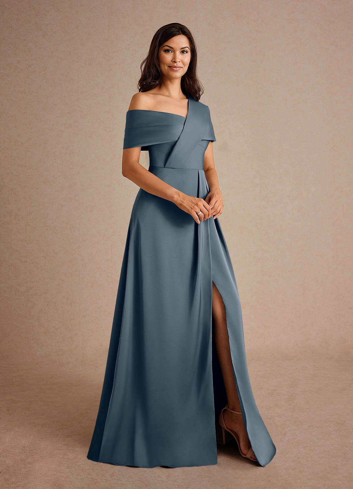 Azazie Milton Mother of the Bride Dresses Twilight A-Line Pleated Stretch Satin Dress image5