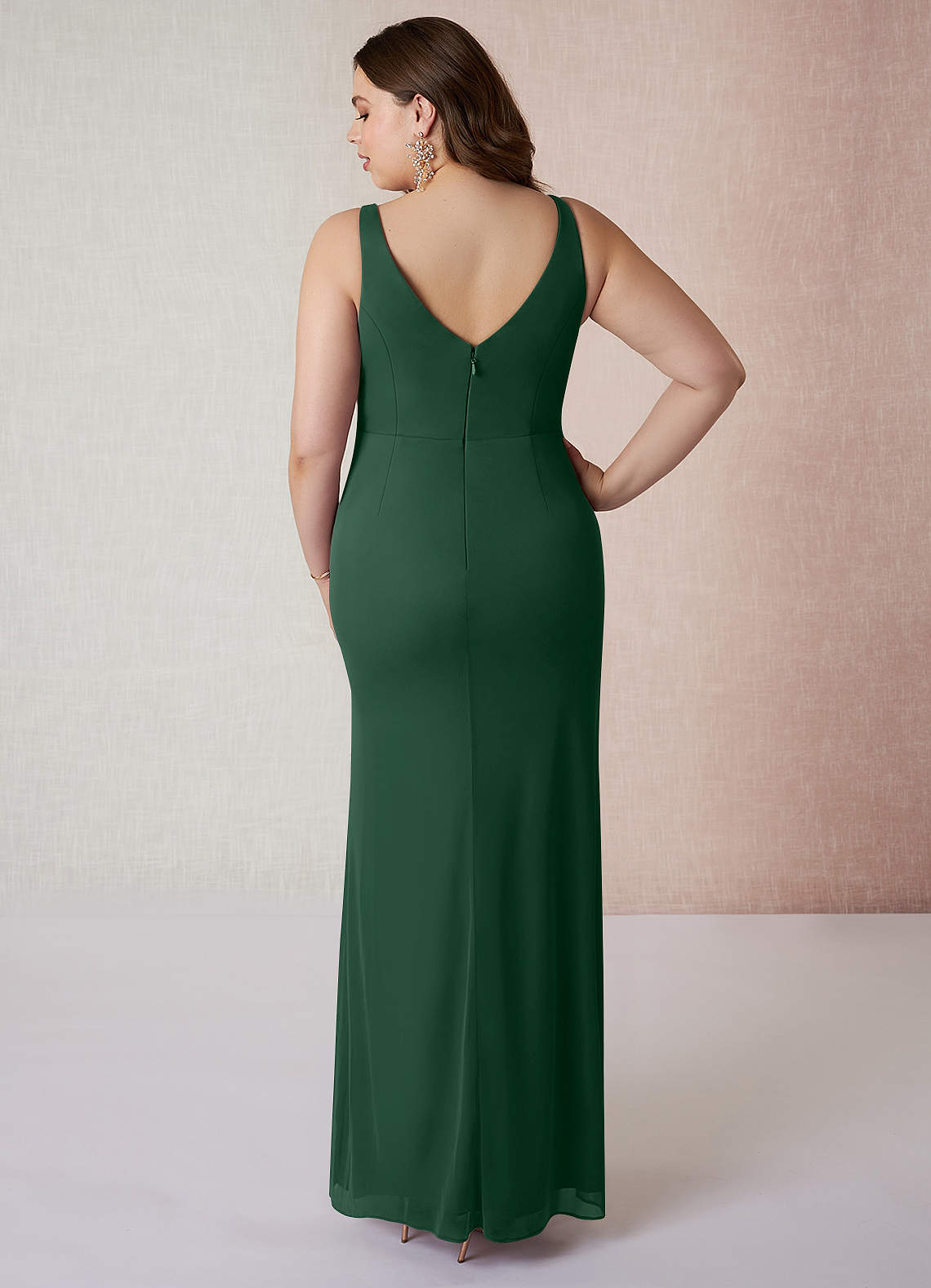 Azazie Leandra Probar vestidos en casa Vestido de Agave de Malla de Corte Sirena con Cuello en V Plisado image8