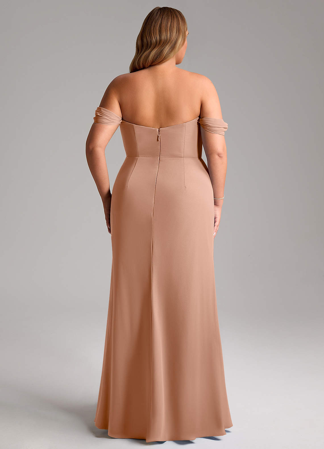 Azazie Saige Bridesmaid Dresses Champagne Rose A-Line Off the Shoulder Chiffon Convertible Dress image14