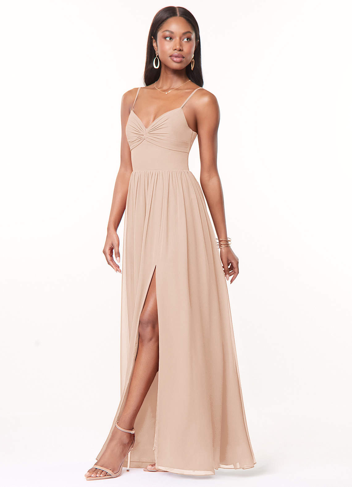 Azazie Zeya Bridesmaid Dresses English Rose A-Line V-Neck Pleated Chiffon Dress image3