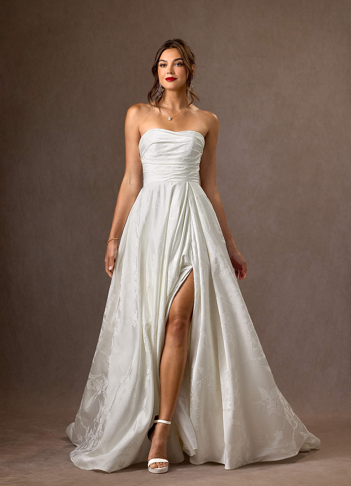 Azazie Daliah Wedding Dresses Diamond White A-Line Strapless Floral Jacquard Dress image6