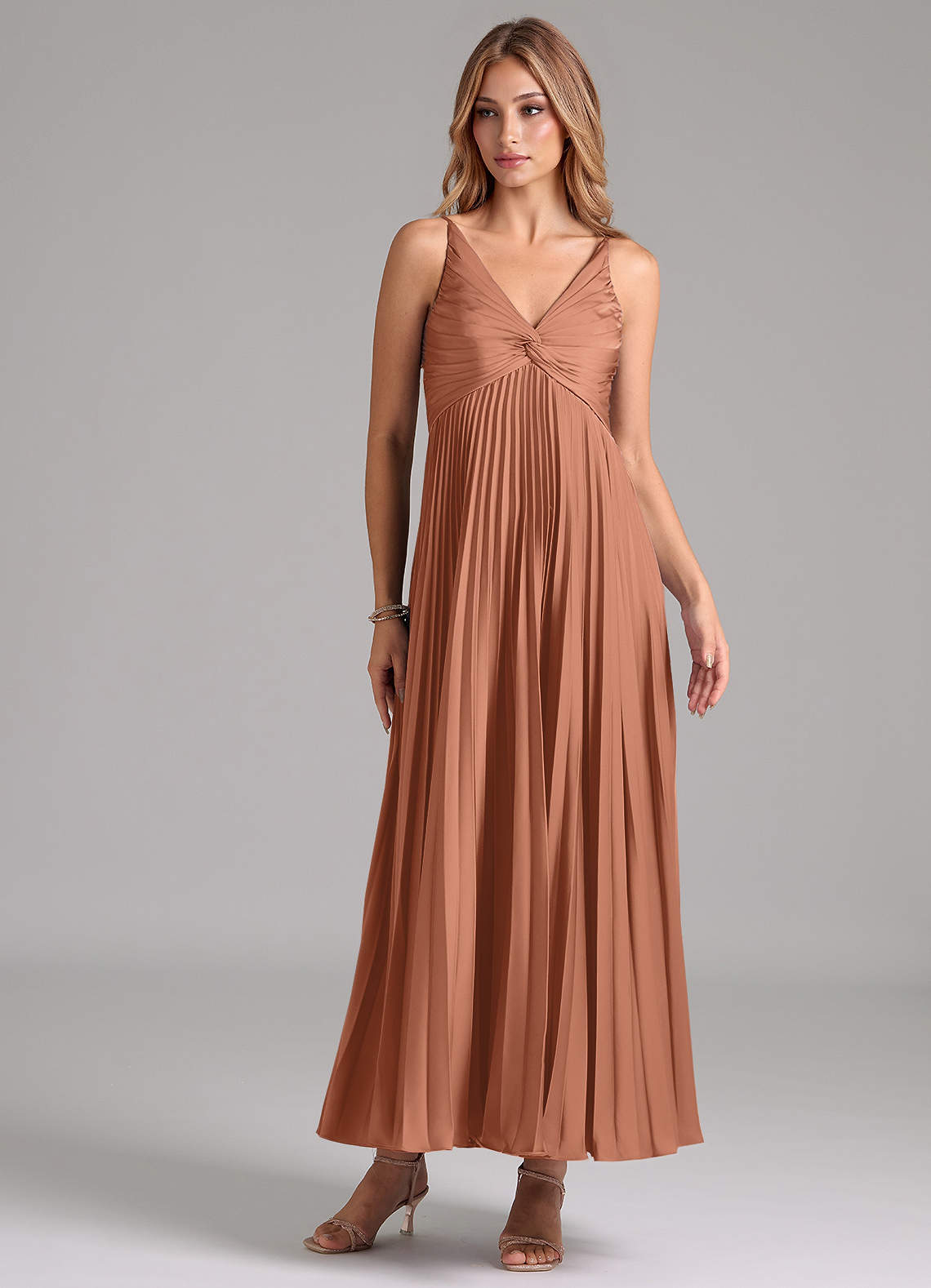 Azazie Raychelle Bridesmaid Dresses Bronzer A-Line Pleated Stretch Satin Dress image1