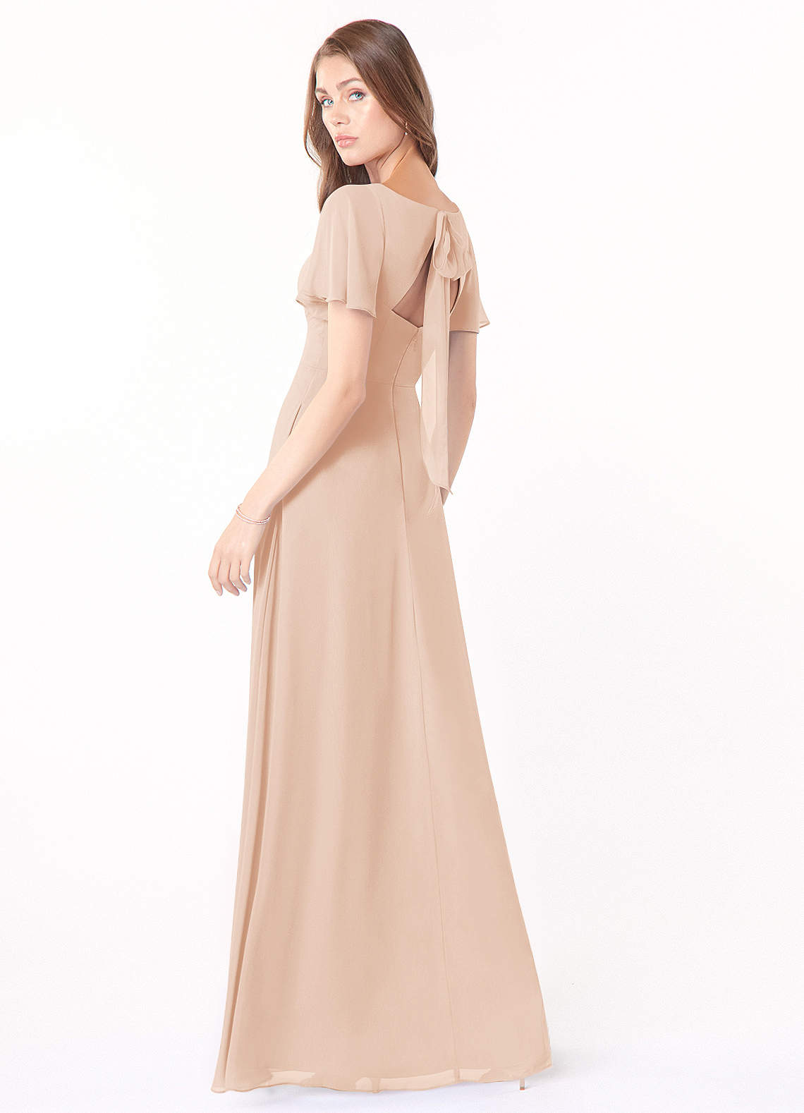 Azazie Kimber Bridesmaid Dresses English Rose A-Line Flounce Sleeve Chiffon Dress image3