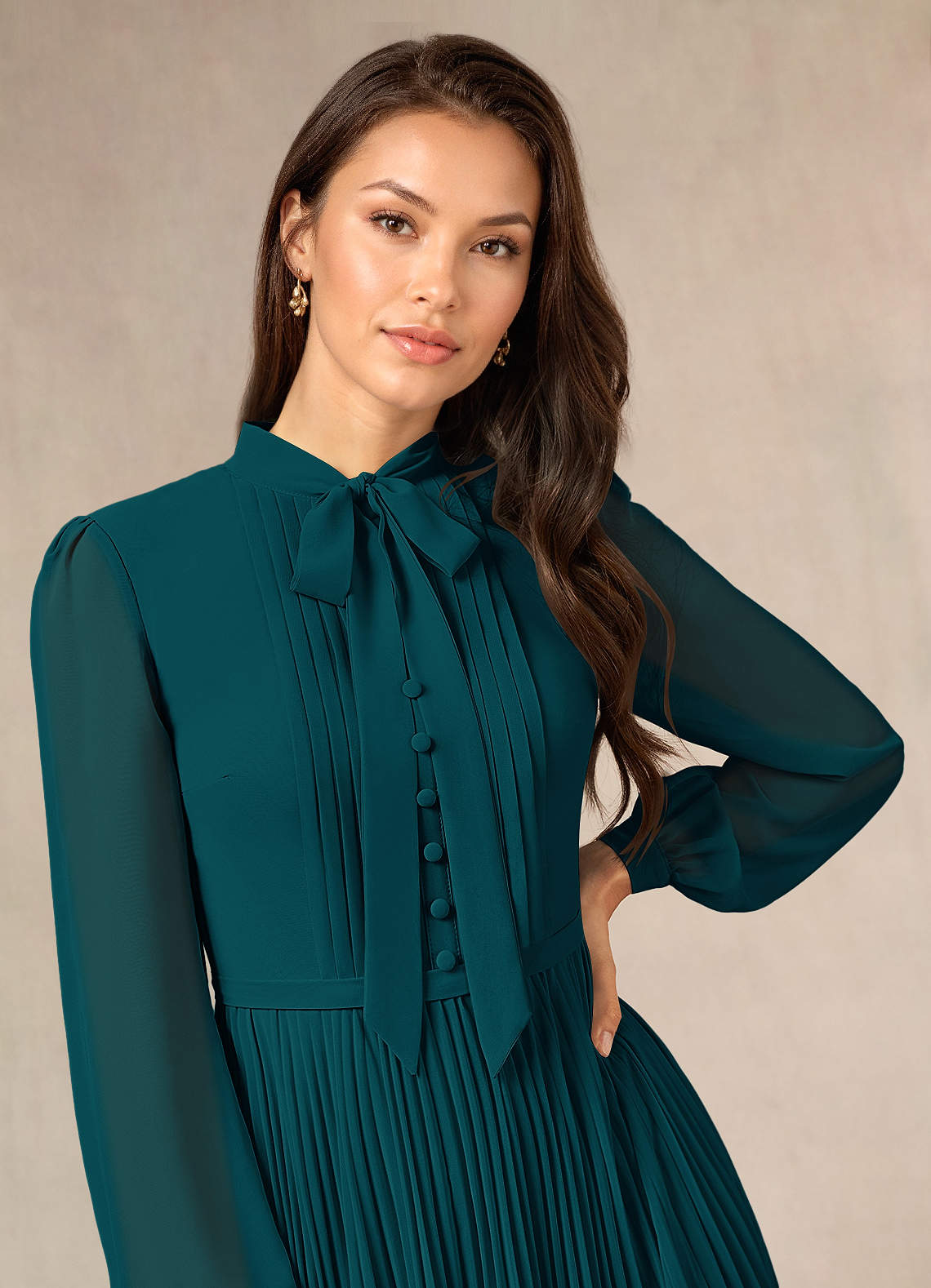 Azazie Adellah Mother of the Bride Dresses Pine A-Line Pleated Chiffon Dress image4