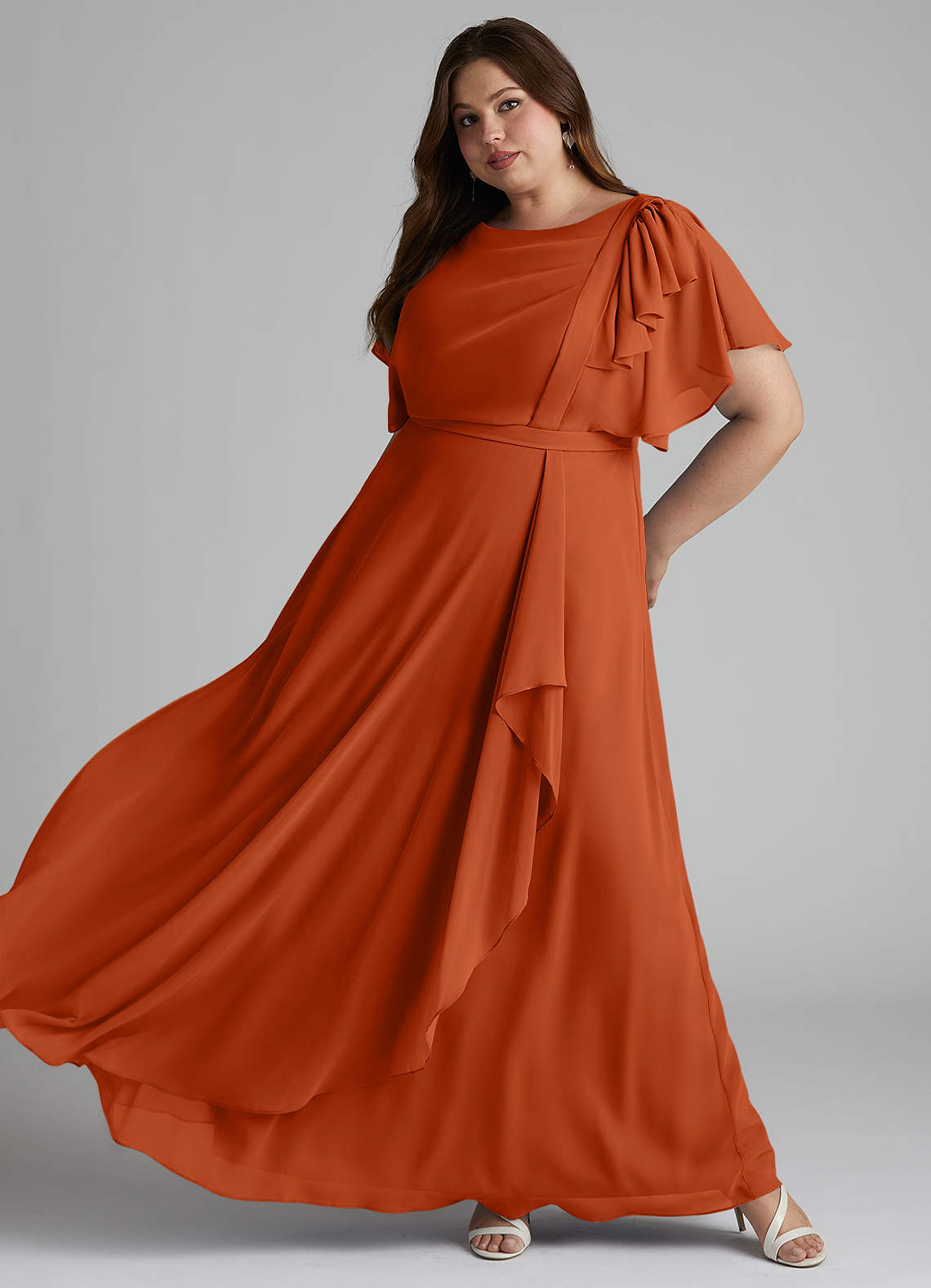 Azazie Aaliyah At-home Try On Dresses A-Line Scoop Pleated Chiffon Floor-Length Dress image7