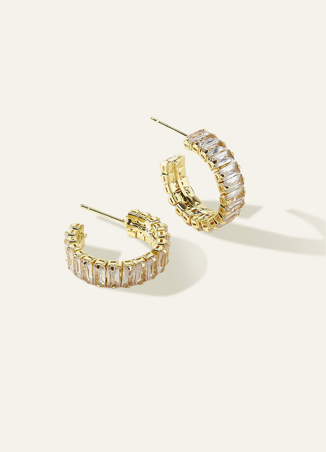 front Crystal Baguette Hoop Earrings