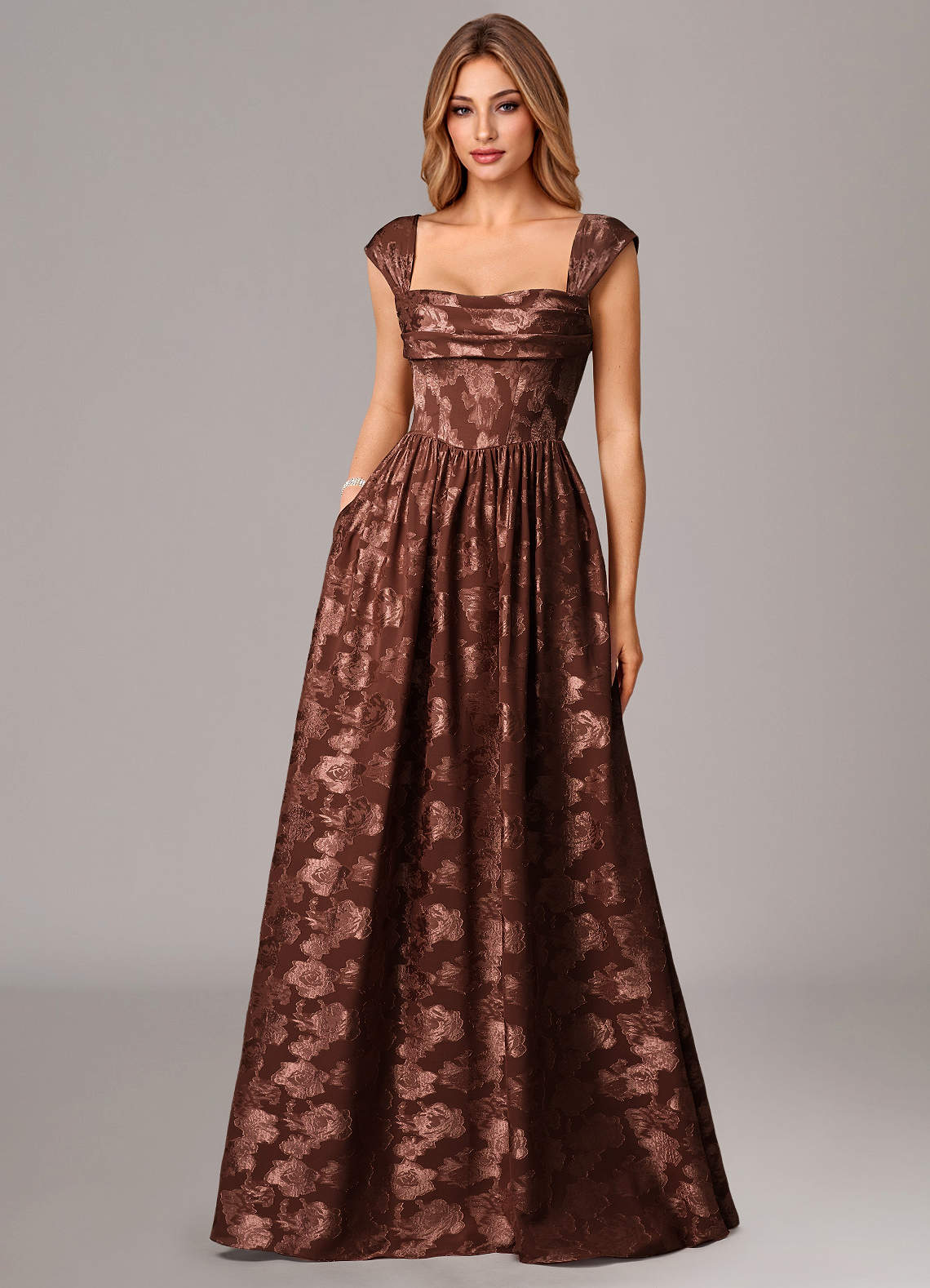 Azazie Hazel Bridesmaid Dresses Espresso A-Line Corset Floral Burnout Dress image1