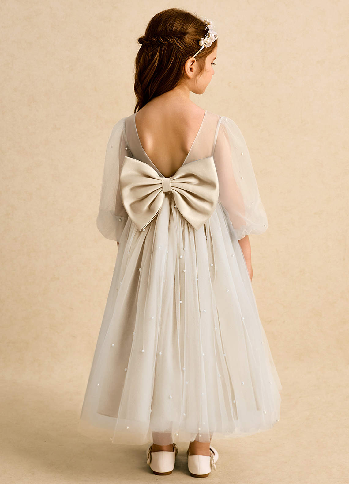 Azazie Trudy Flower Girl Dresses Champagne Ball-Gown Sweetheart Neckline Tulle Dress image1