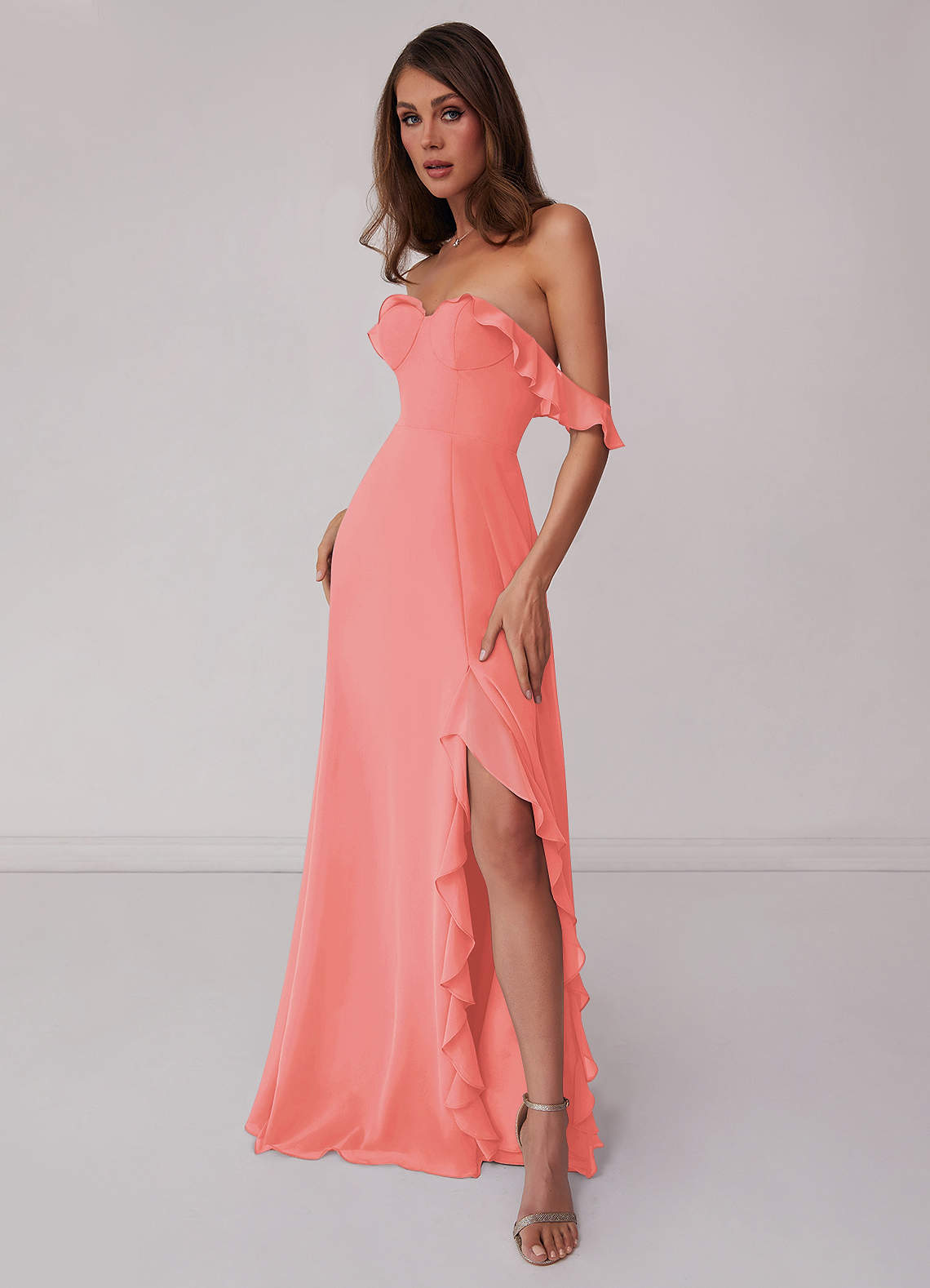 Barbie™ ❤ AZAZIE 1009 Ready to Ship Coral Chiffon Bridesmaid Dresses