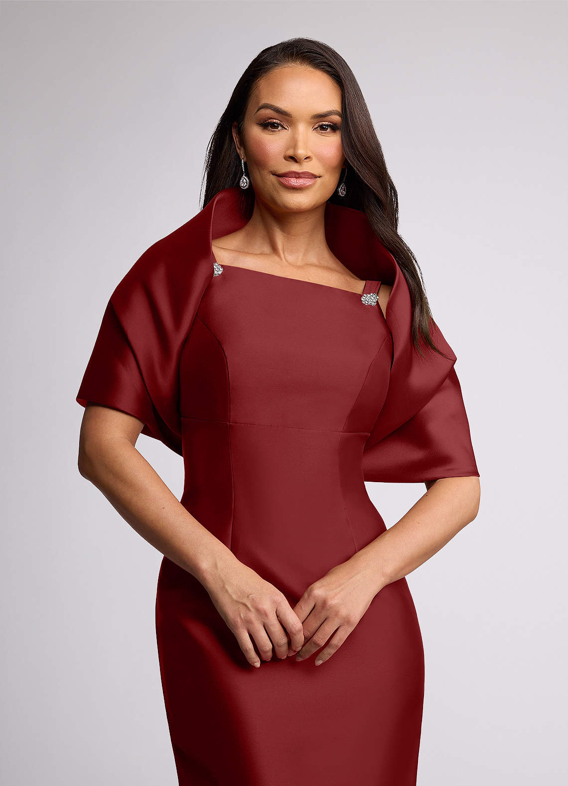 Azazie Octavia Burgundy Sheath Mikado Dress | Azazie