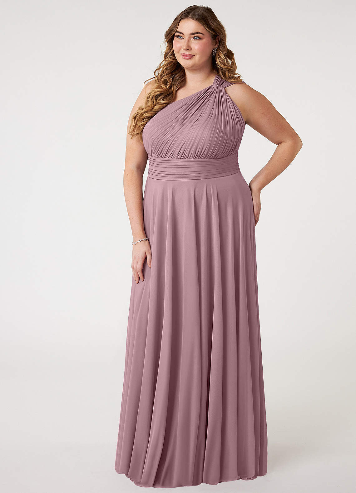 Dusty Rose A-Line One Shoulder Chiffon Dress