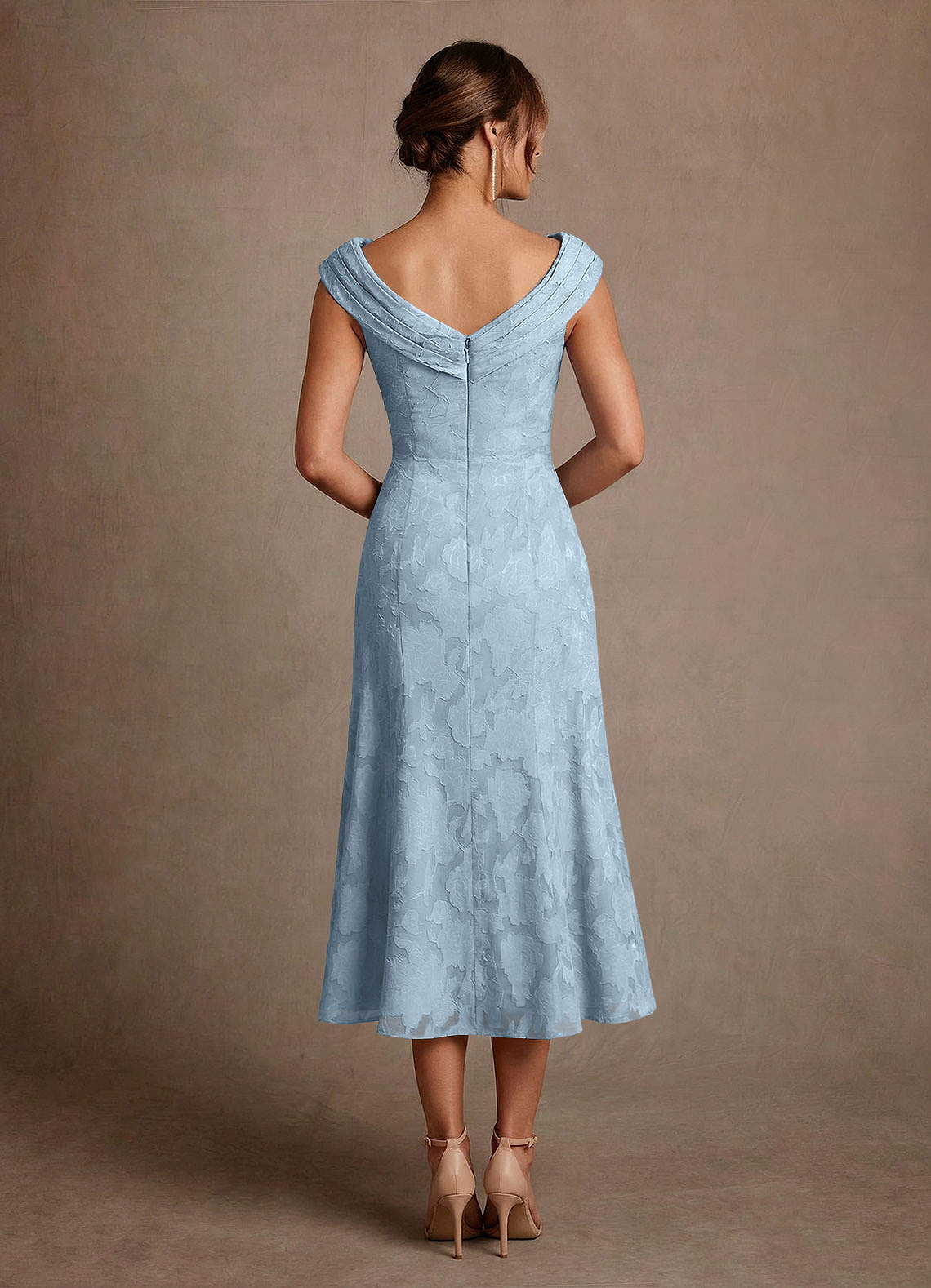 Azazie Keith Mother of the Bride Dresses Sky Blue Sheath Pleated Floral Burnout Dress image1