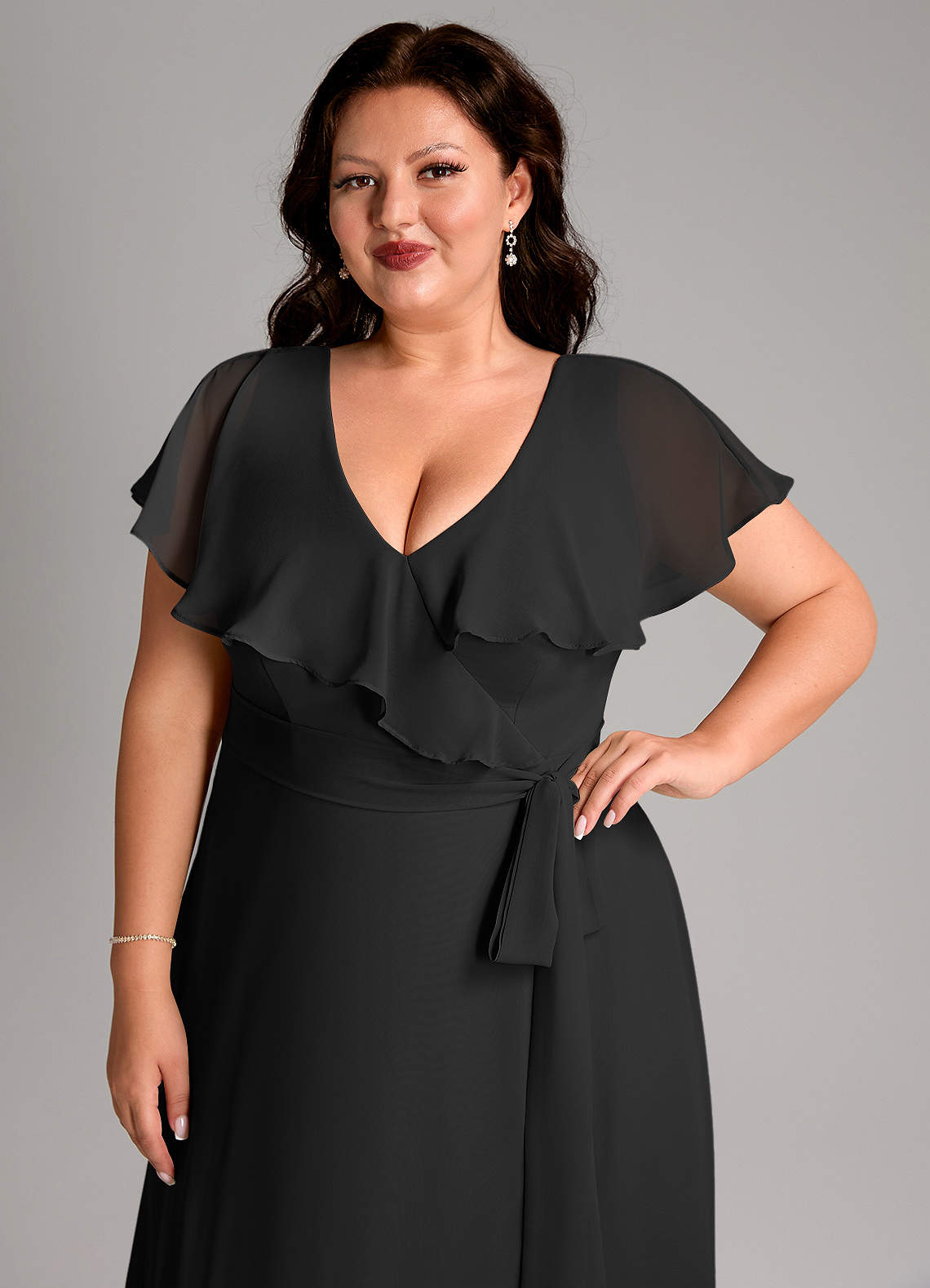 Azazie Lainey Bridesmaid Dresses Black A-Line with Pockets Chiffon Dress image12