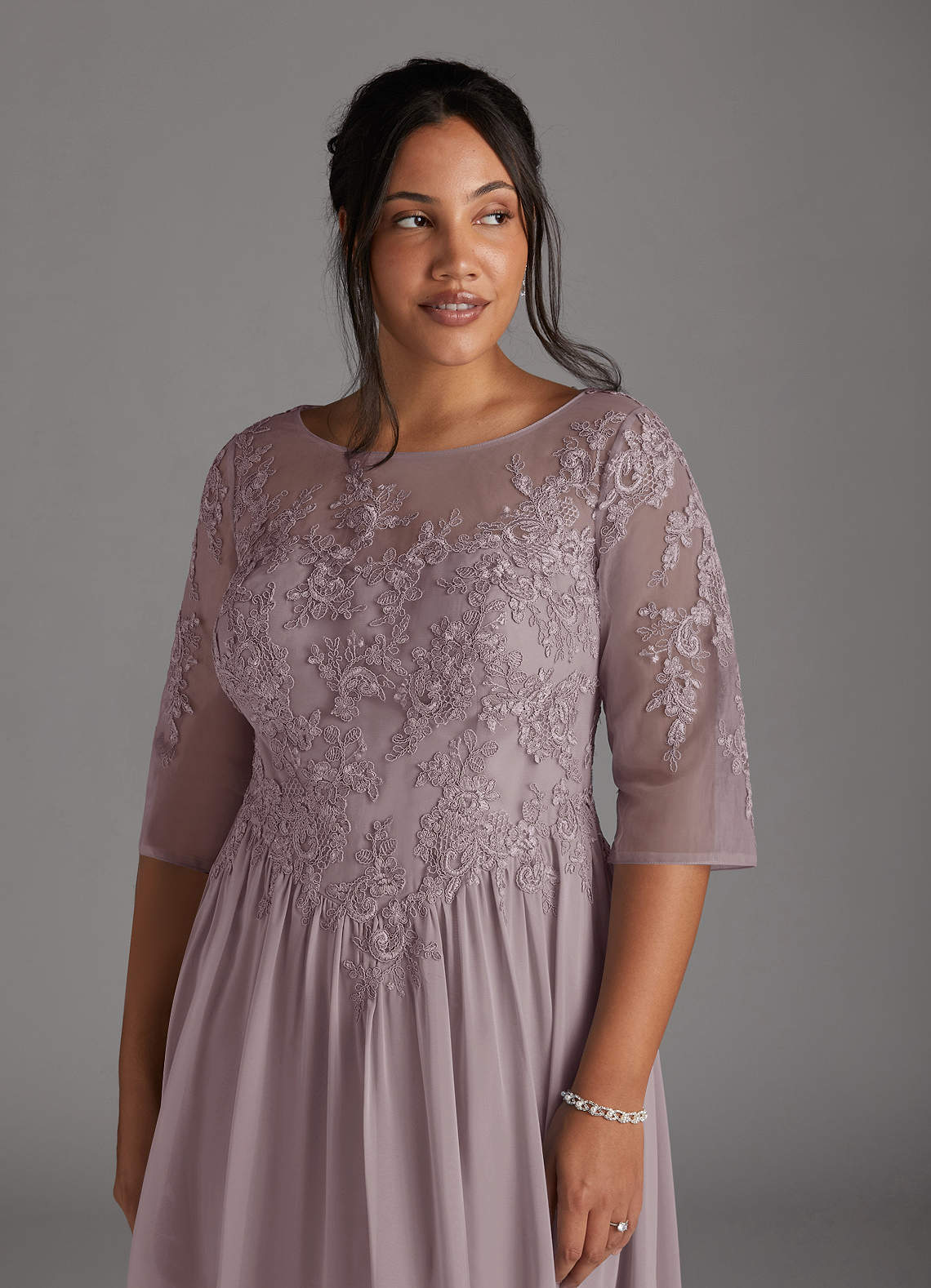 Azazie Mirielle vestidos de madre de la novia Vestido de Atardecer de Gasa de Corte En A con Encaje Scoop image11