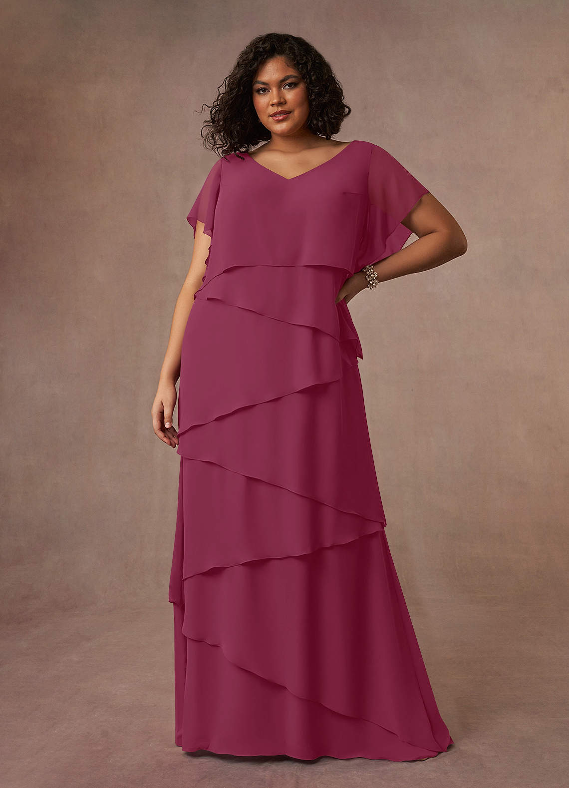 Azazie OHara vestidos de madre de la novia Vestido de Mora de Gasa de Corte en A con Cuello en V image11