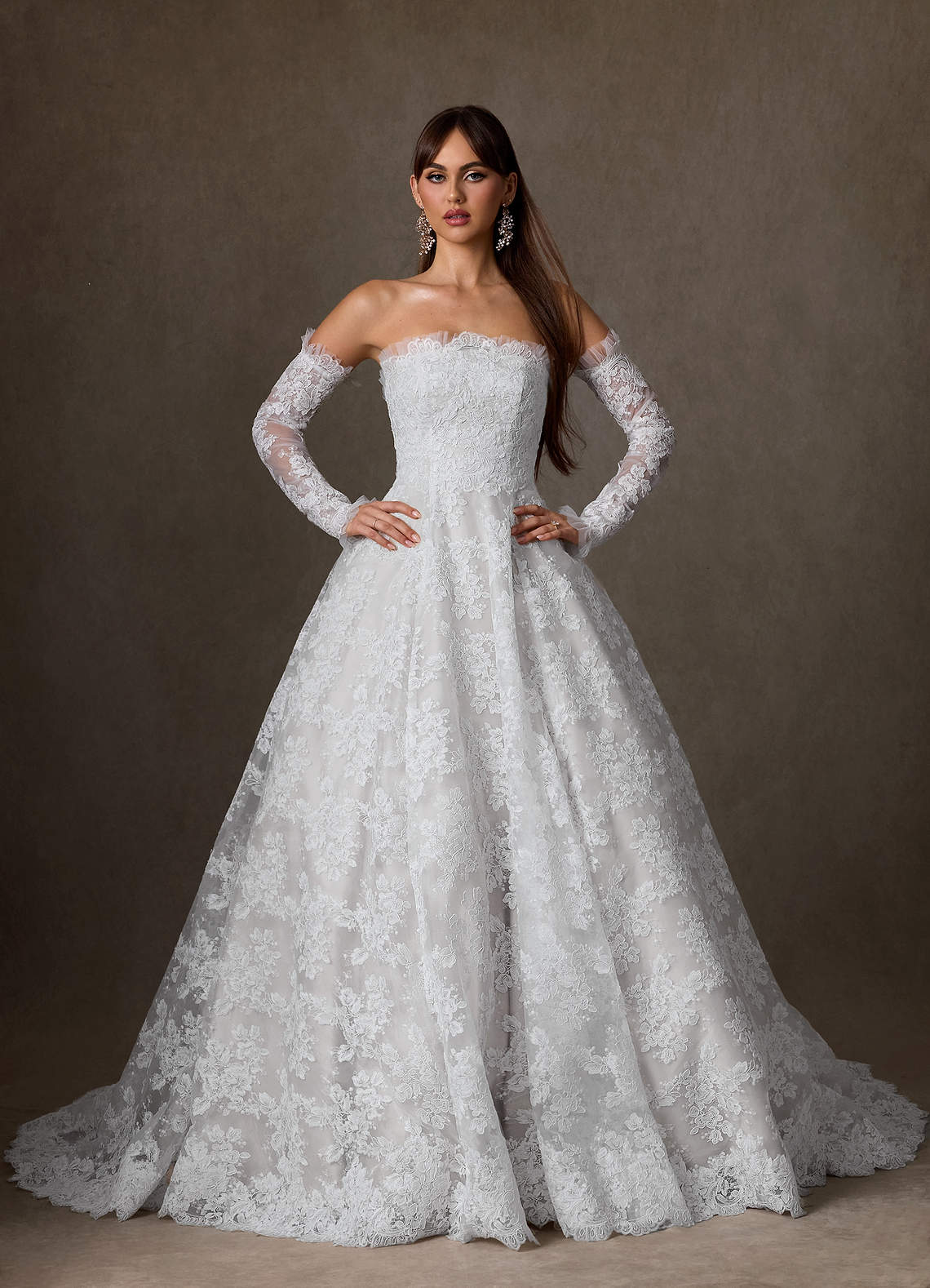 Azazie Hinata Diamond White Ball-Gown Strapless Lace Dress | Azazie