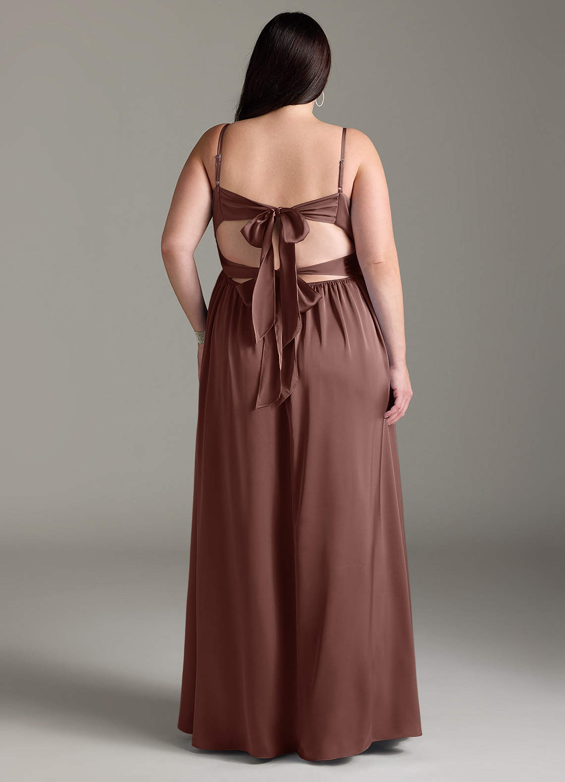 Azazie Zeya Vestidos de madrinha de casamento Vestir Café Expresso de Cetim elástico de Linha A com Plissado image9