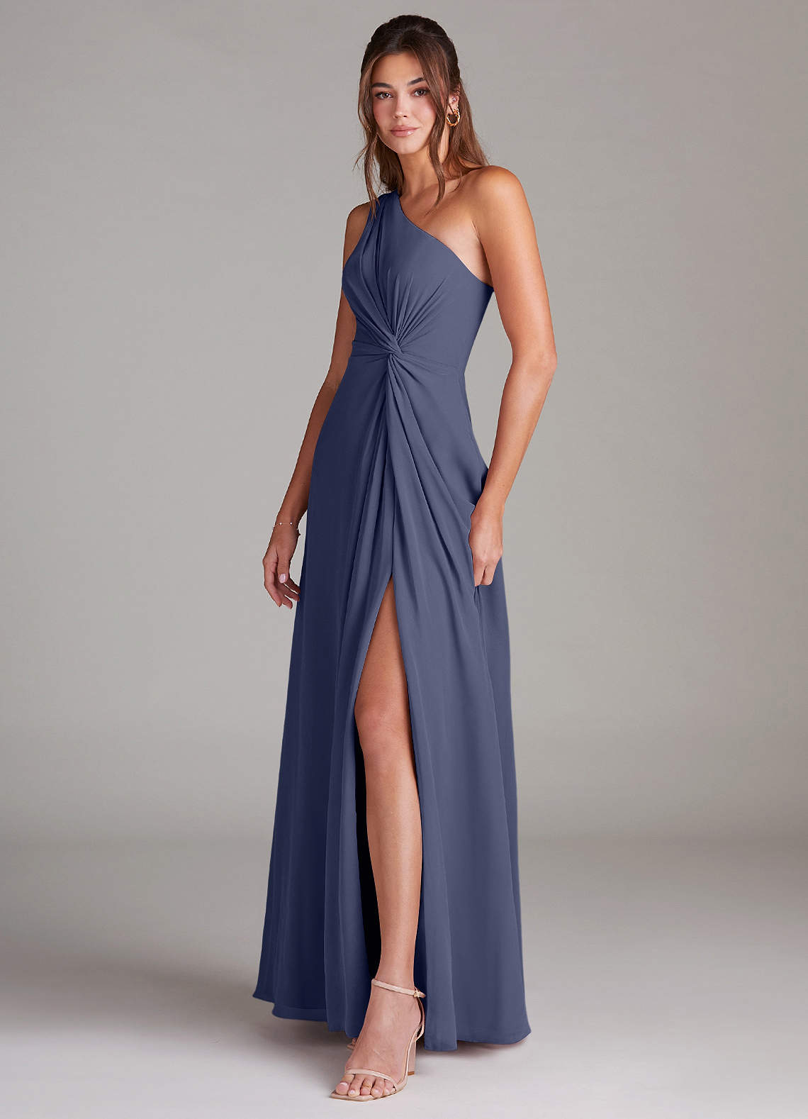 Azazie Brooke Bridesmaid Dresses Stormy A-Line One Shoulder Chiffon Dress image4