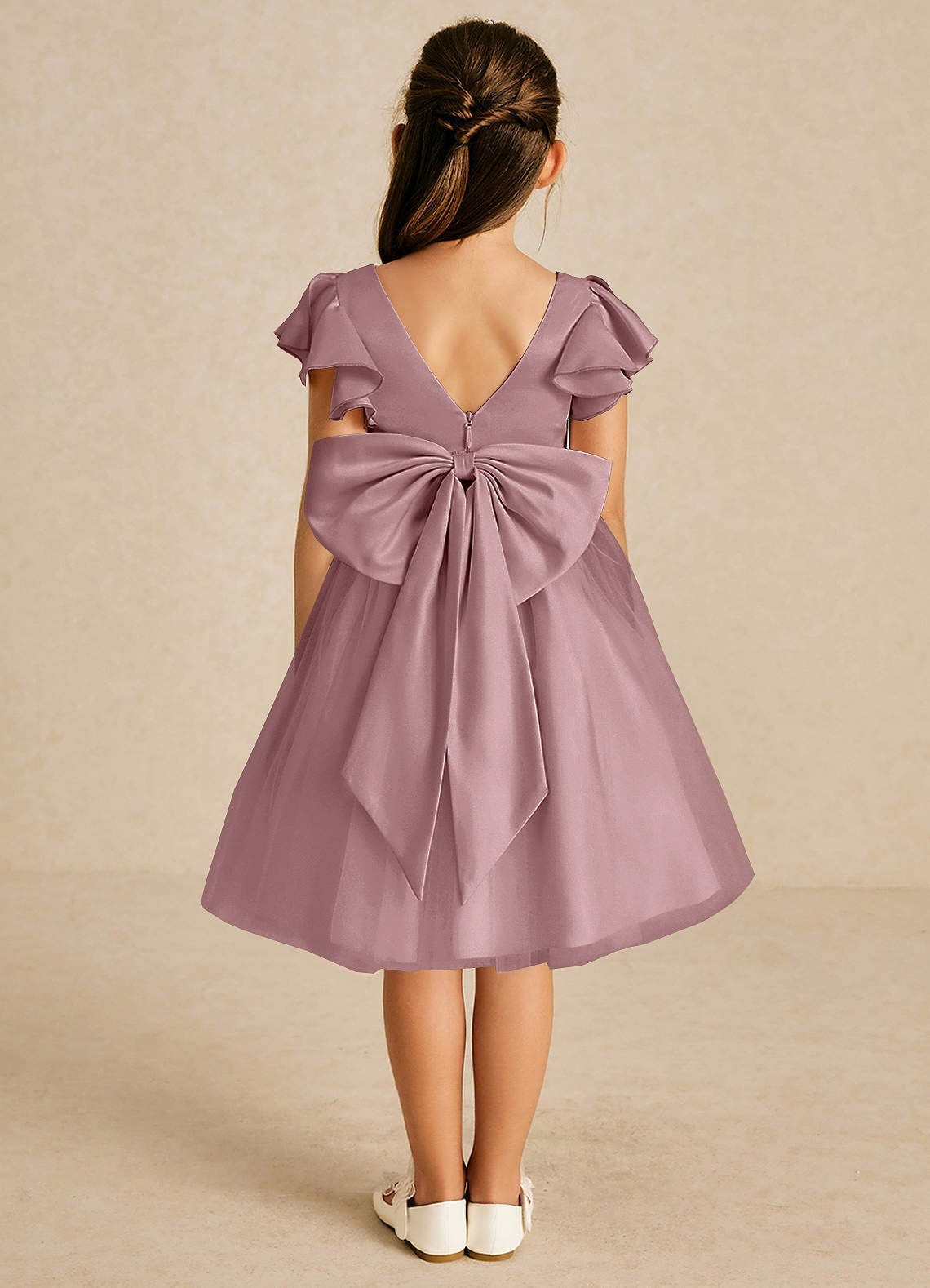 Azazie Kaeya Flower Girl Dresses Dusty Rose A-Line Bow Tulle Dress image1