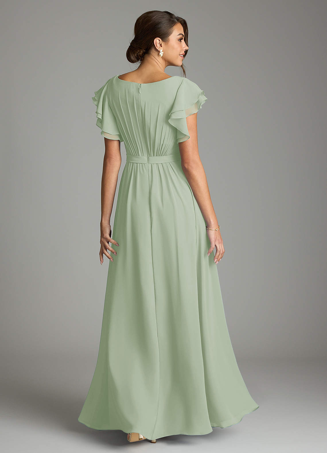 Azazie Daphne Modest Bridesmaid Dresses A-Line Ruffled Chiffon Floor-Length Dress image1