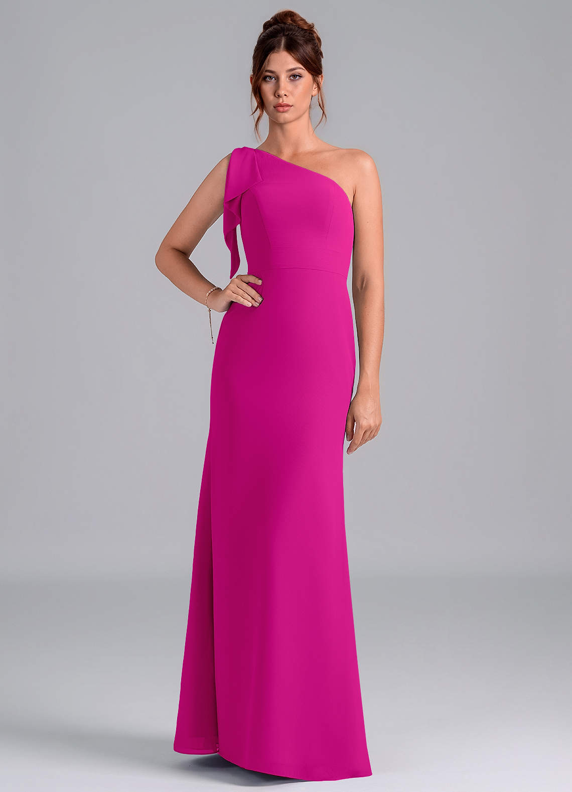 Azazie Rinna Jurken voor bruidsmeisjes Jurk van Chiffon met Zeemeermin One-Shoulder Fuchsia image1