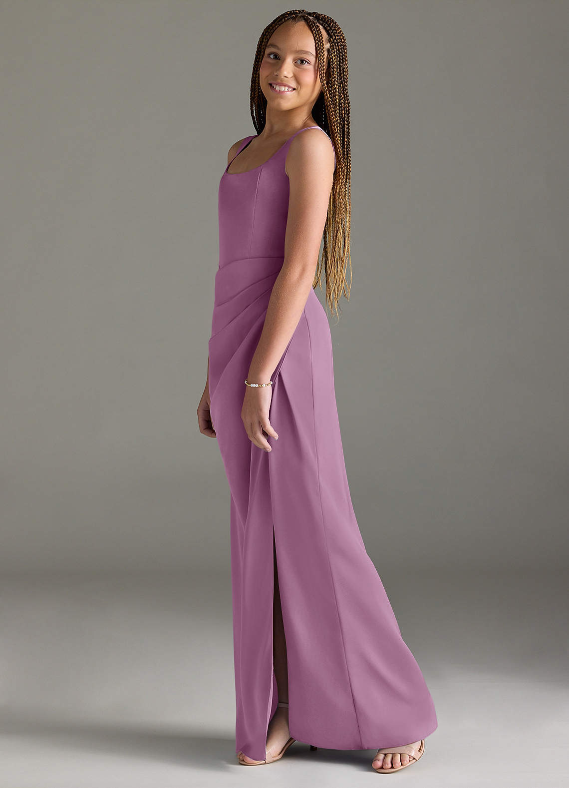 Azazie Mero Junior Wisteria Mermaid Pleated Stretch Satin Dress image3