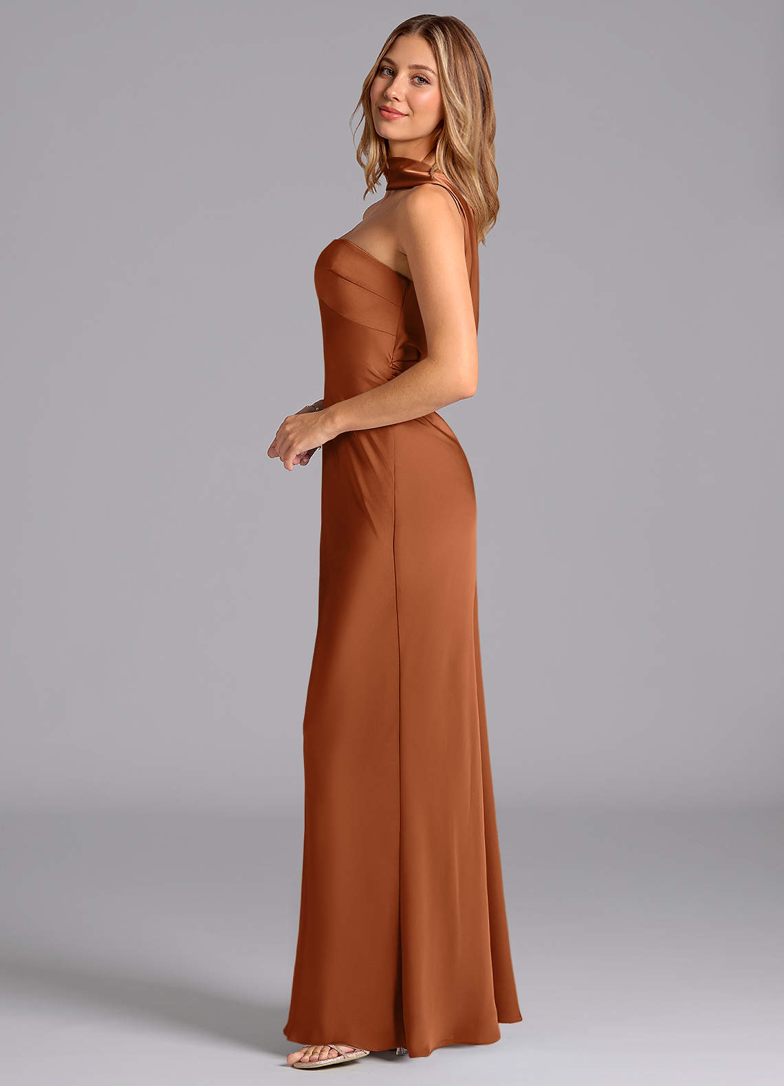 copper luxe satin bridesmaid dresses Anya Copper main image 1