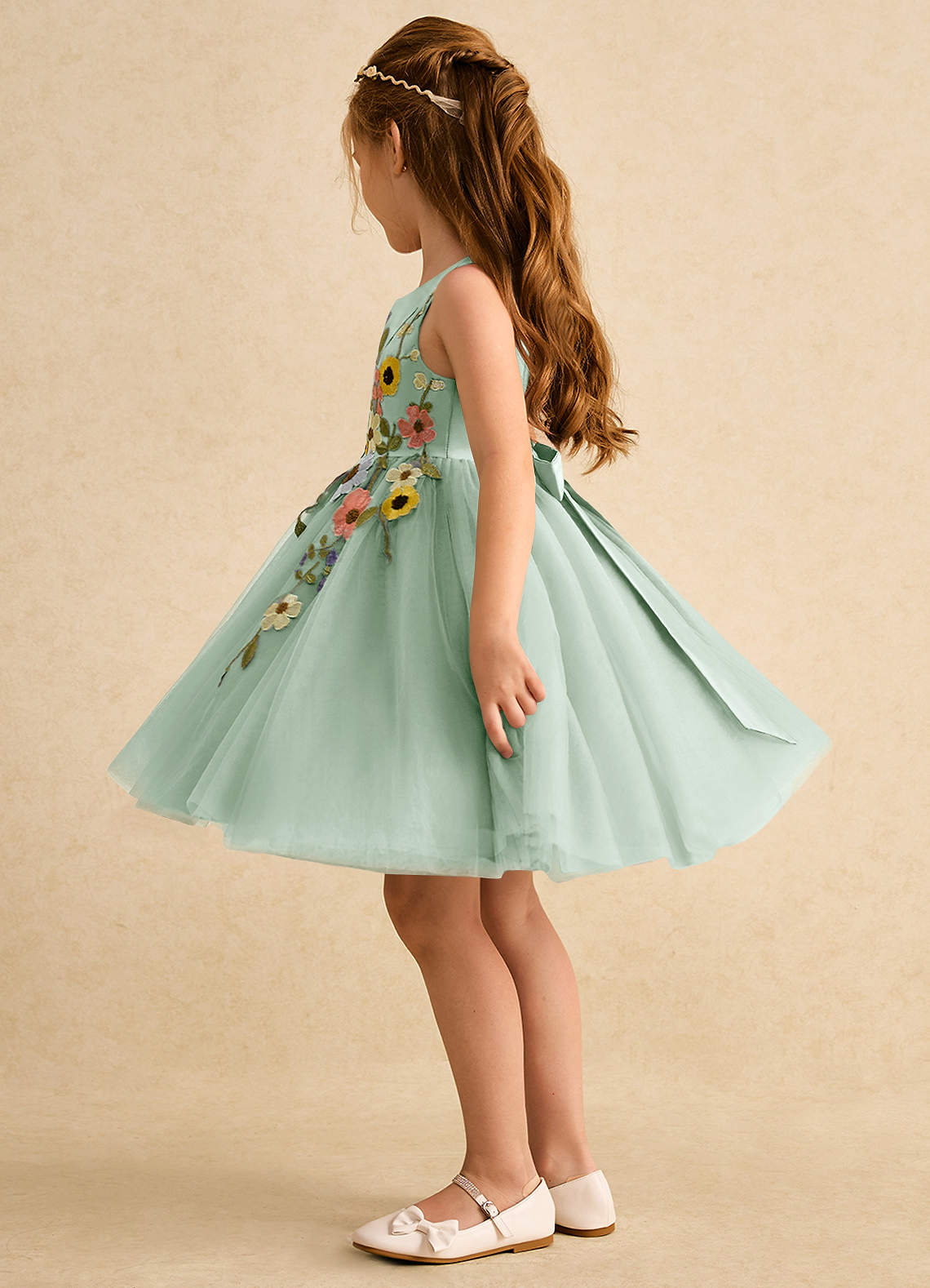 Azazie Prima Flower Girl Dresses Agave A-Line Bow Tulle Dress image3
