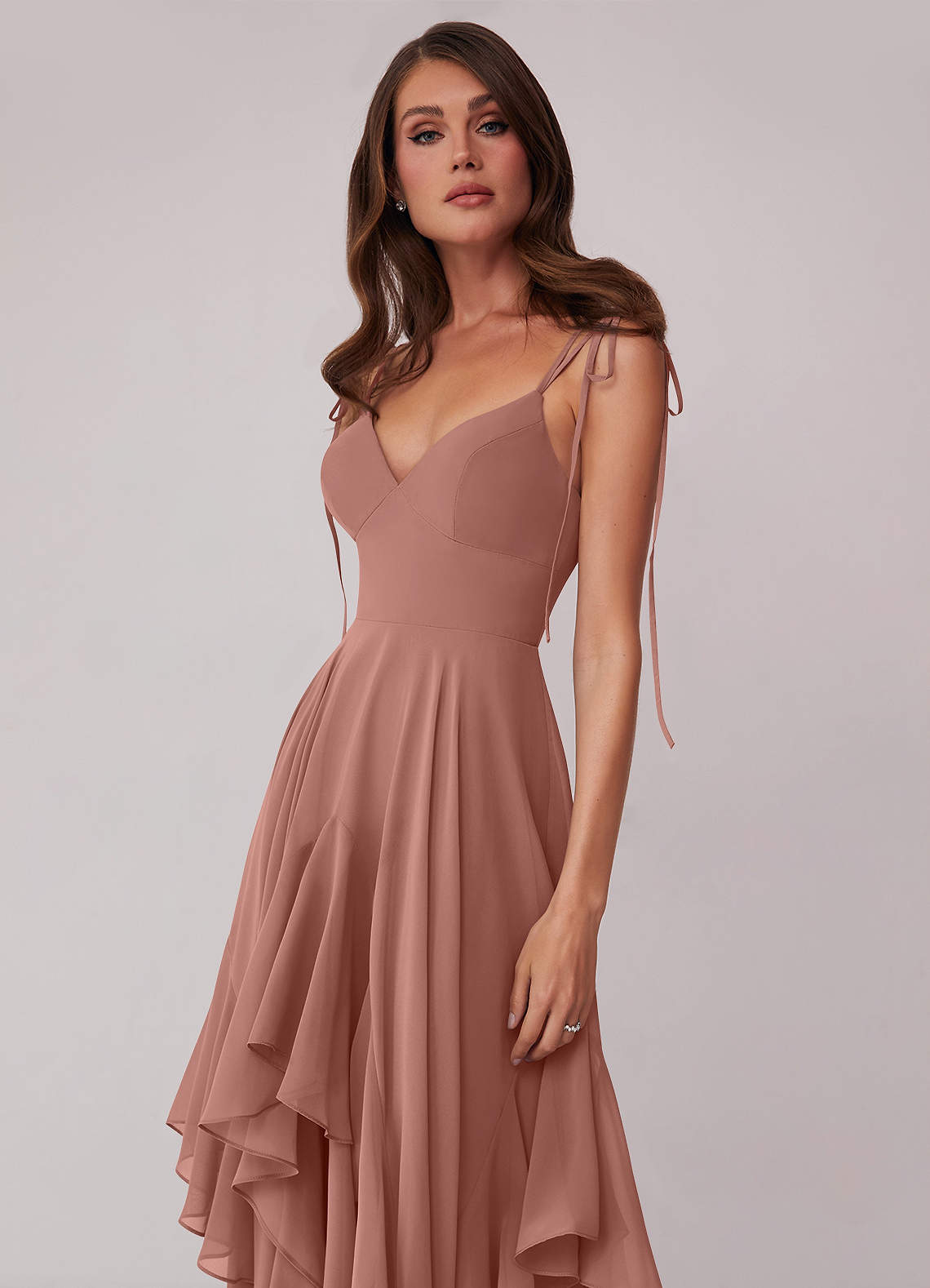 Barbie ♥ Azazie Bridesmaid Dresses V-neck Chiffon Tiered A-line Dress image4