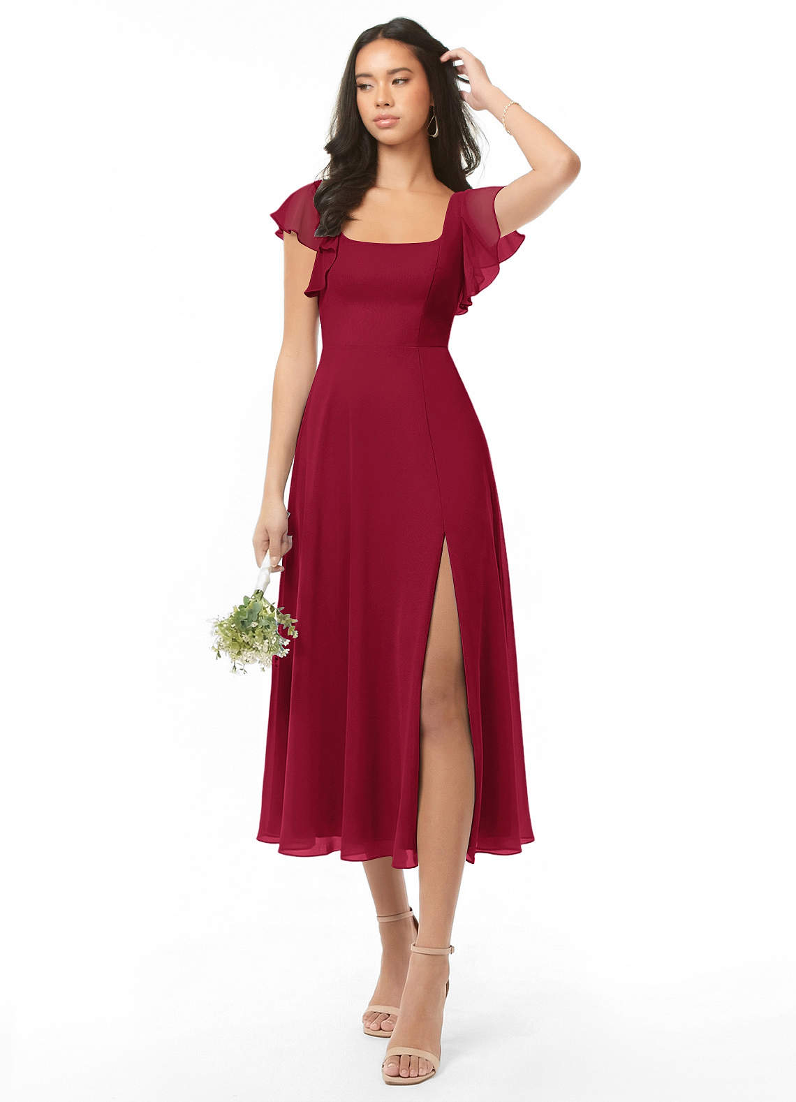 burgundy tea length bridesmaid dresses Azazie Bondi line dress collection-fall-25 Navy Blue Satin Sheath Style:ES0106BBK