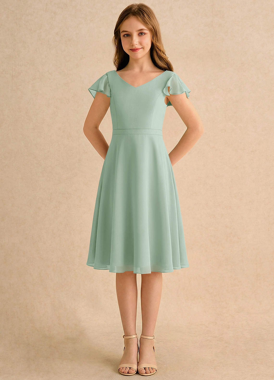 Azazie Narin Girls Formal Flower Girl Klänningar Klä A-Line i Chiffong med ärmar image4