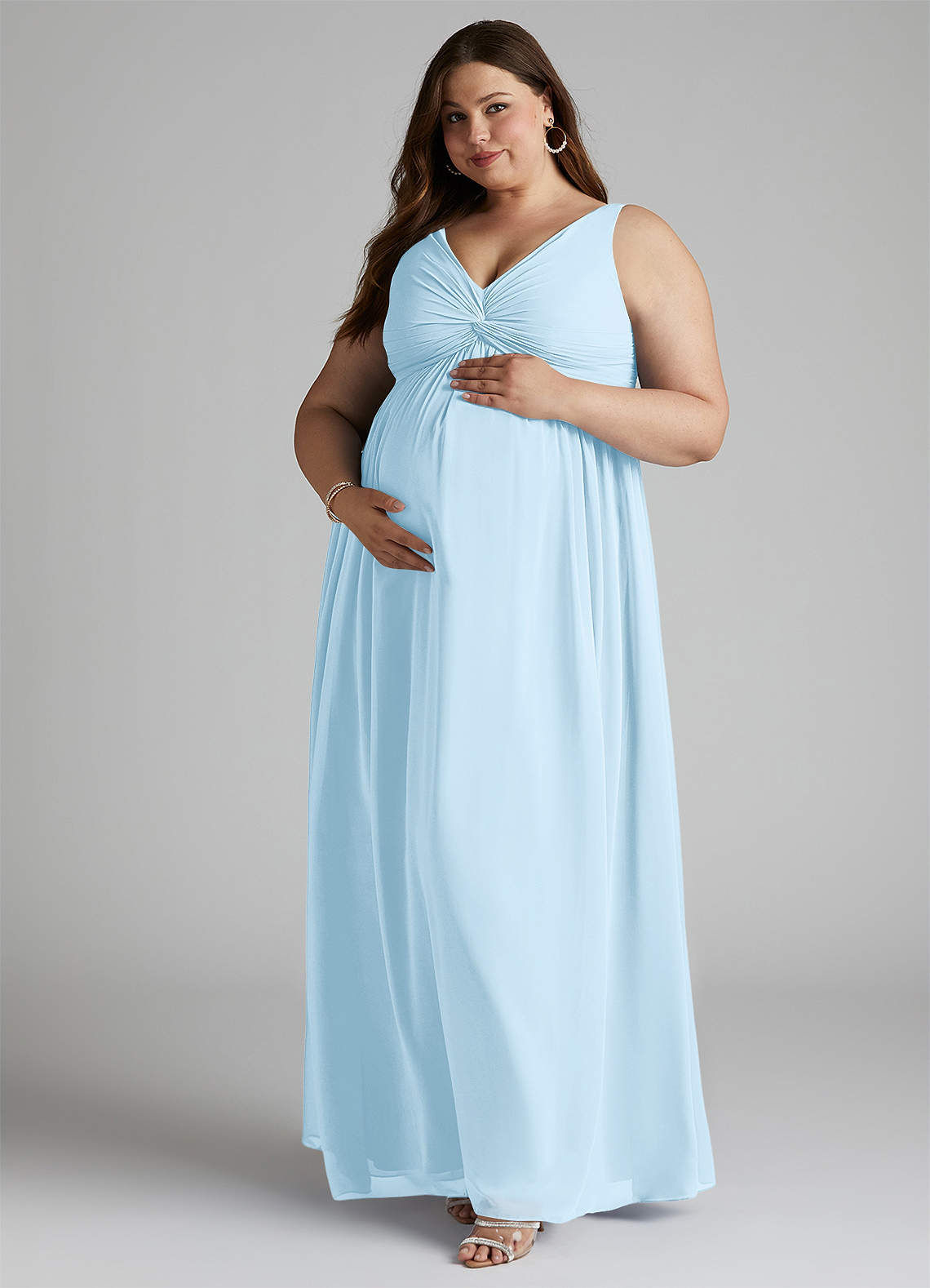 Azazie Yetta Maternity Bridesmaid Dresses A-Line V-Neck Gathered Chiffon Floor-Length Dress image8