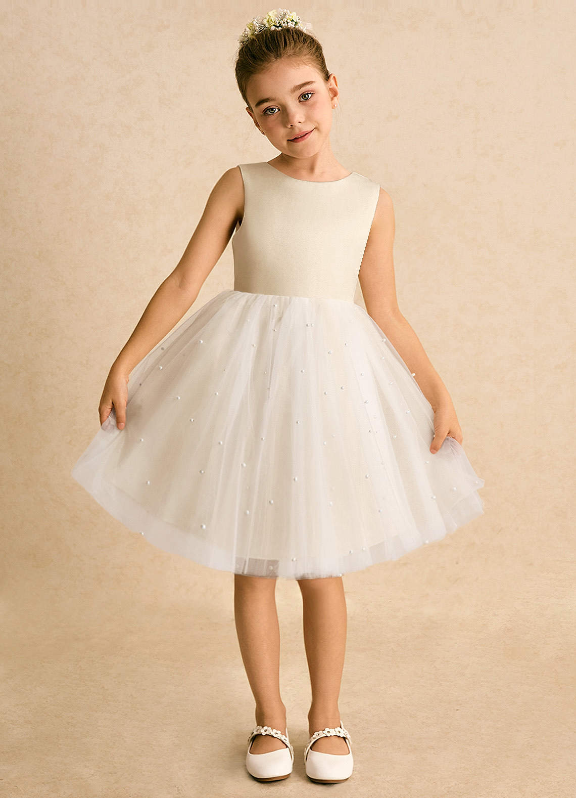Azazie Esme Abiti da Ragazza di Fiori Abito Principessa in Tulle Fiocco Champagne image5