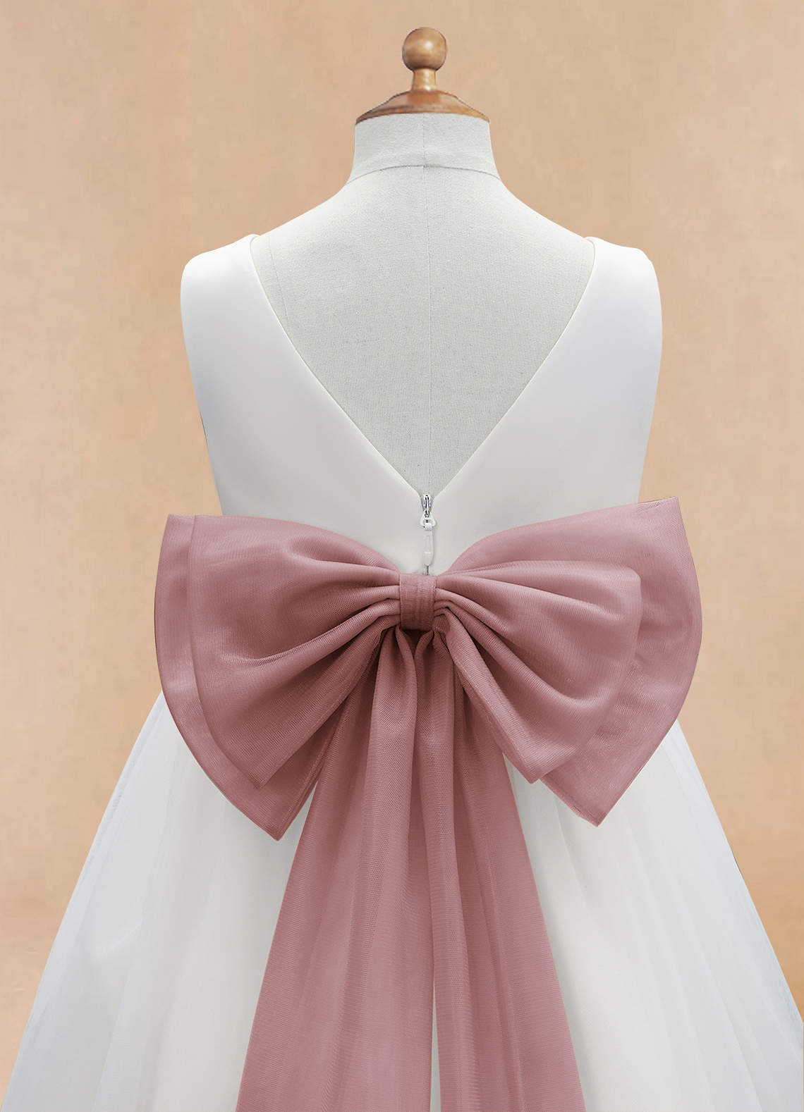 Azazie Kavi Flower Girl Dresses Ivory Dusty Rose A-Line Bow Matte Satin Dress image9