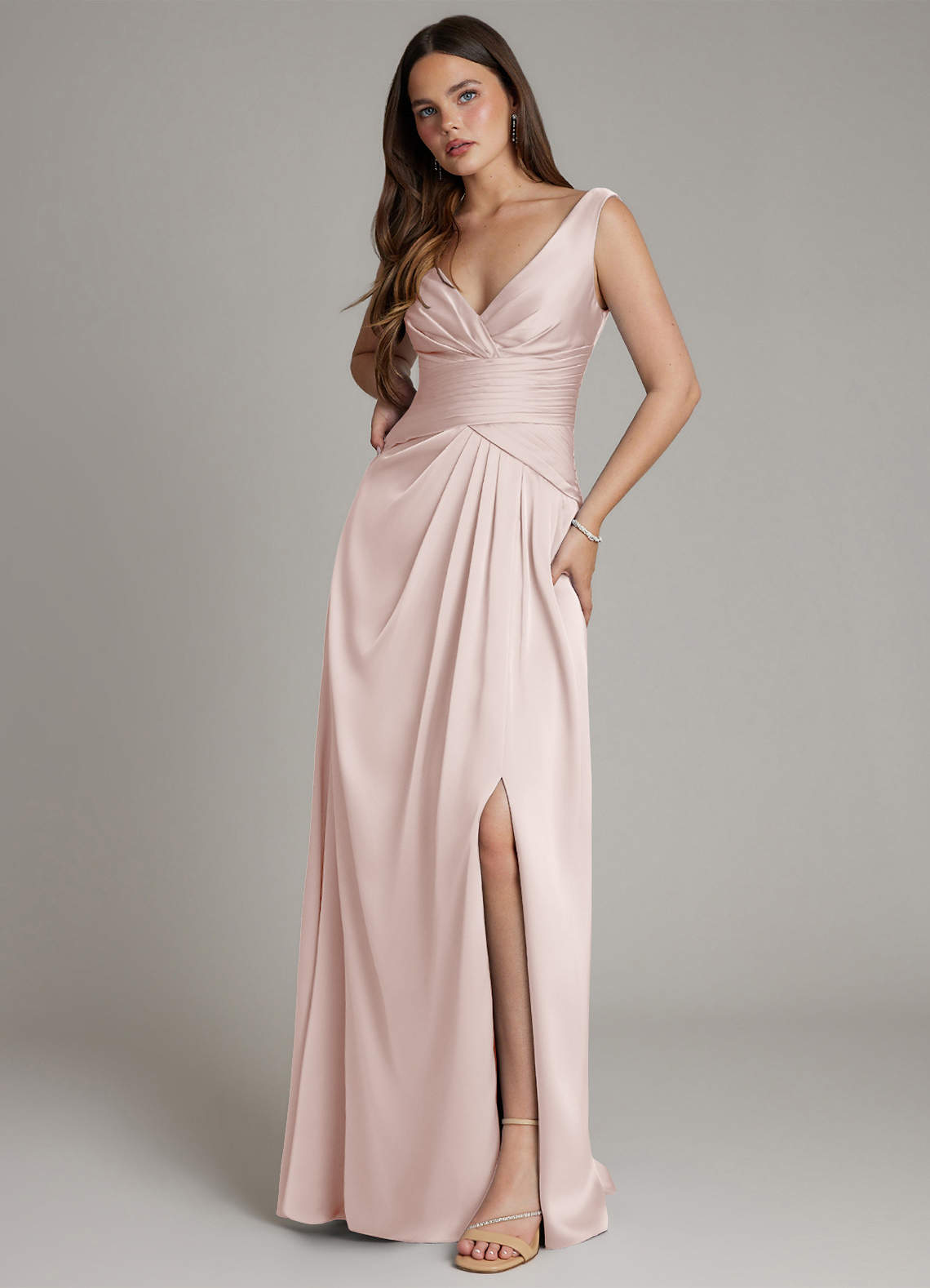 pink bridesmaid dress sale Azazie Pauline Ready to Ship Blushing Pink Stretch Satin Bridesmaid Dresses