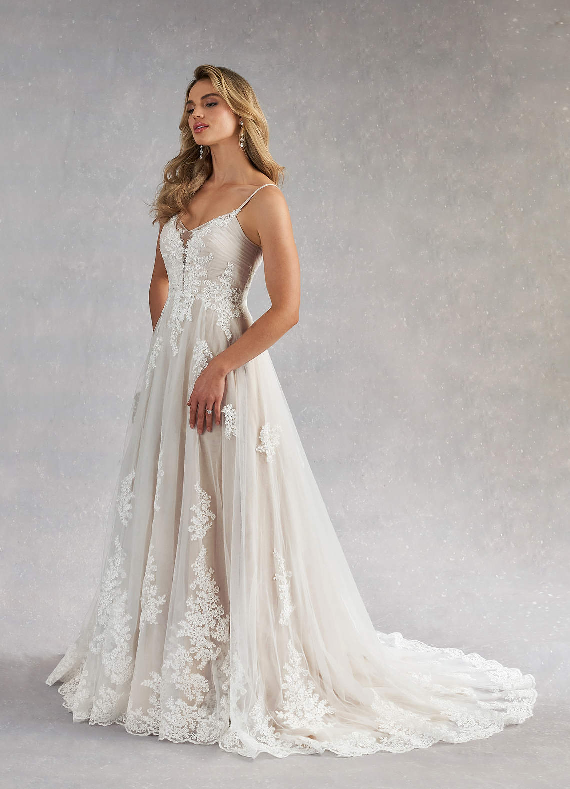 Azazie Avarie Wedding Dresses Diamond White Nude A-Line Sequins Tulle Dress image1