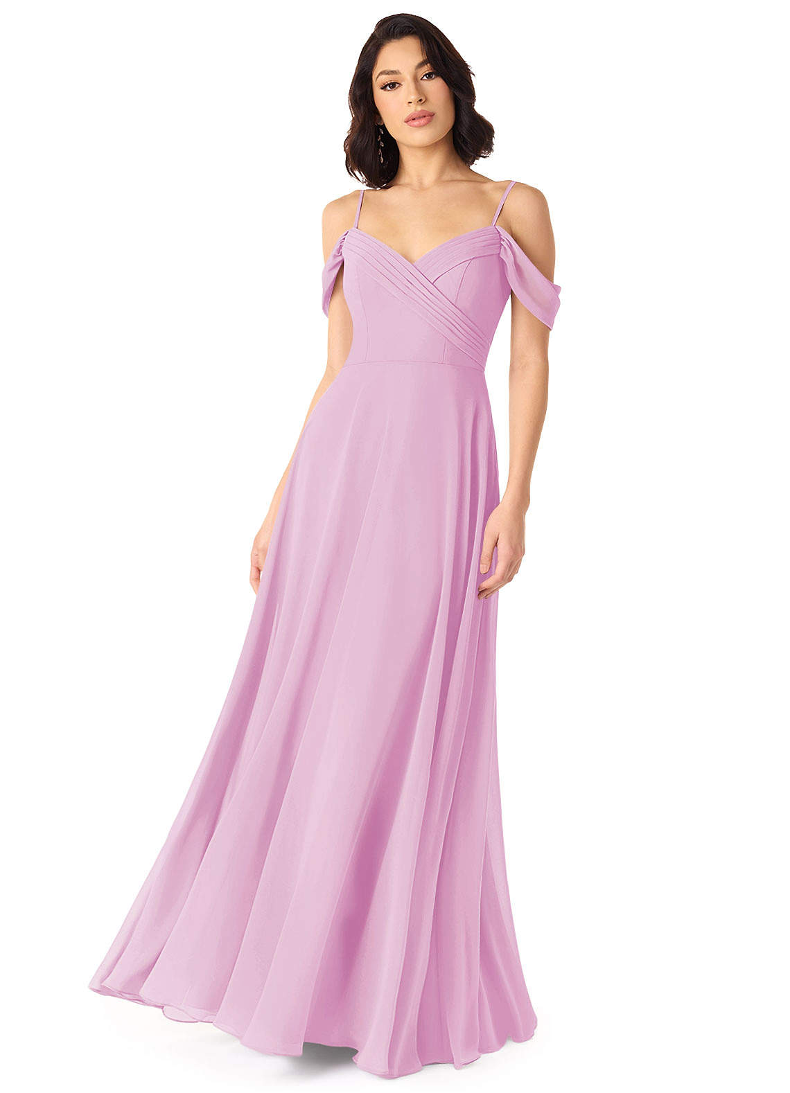 Azazie Tancie Bridesmaid Dresses Candy Pink A-Line Off the Shoulder Chiffon Convertible Dress image1