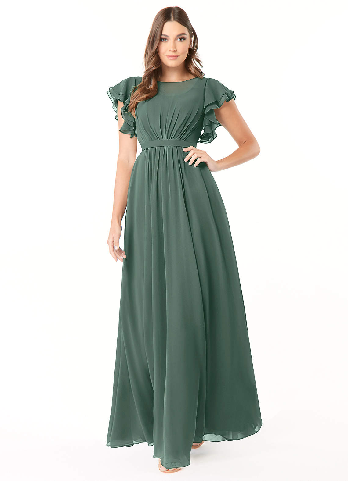 Azazie Daphne vestidos de dama de honor modestos Vestido de Corte En A Volantes Hasta el suelo Gasa image1