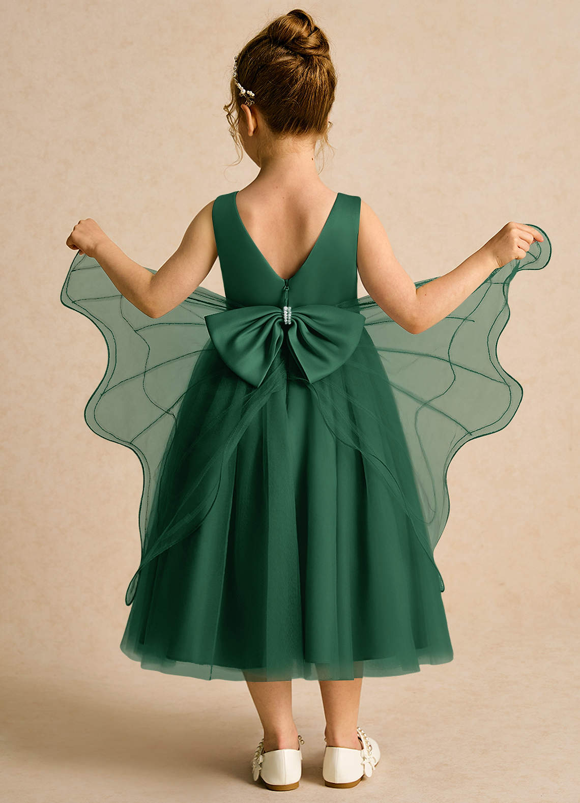 Azazie Pear Dark Green Ball-Gown Bow Tulle Dress | Azazie