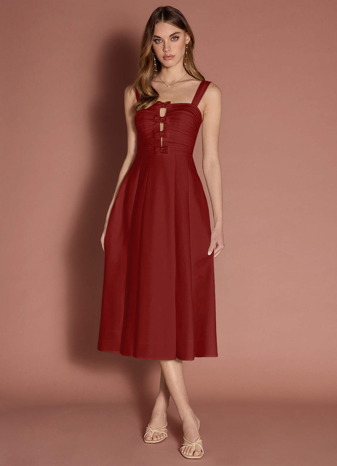 Elior Terracotta Bow Midi Dress image1