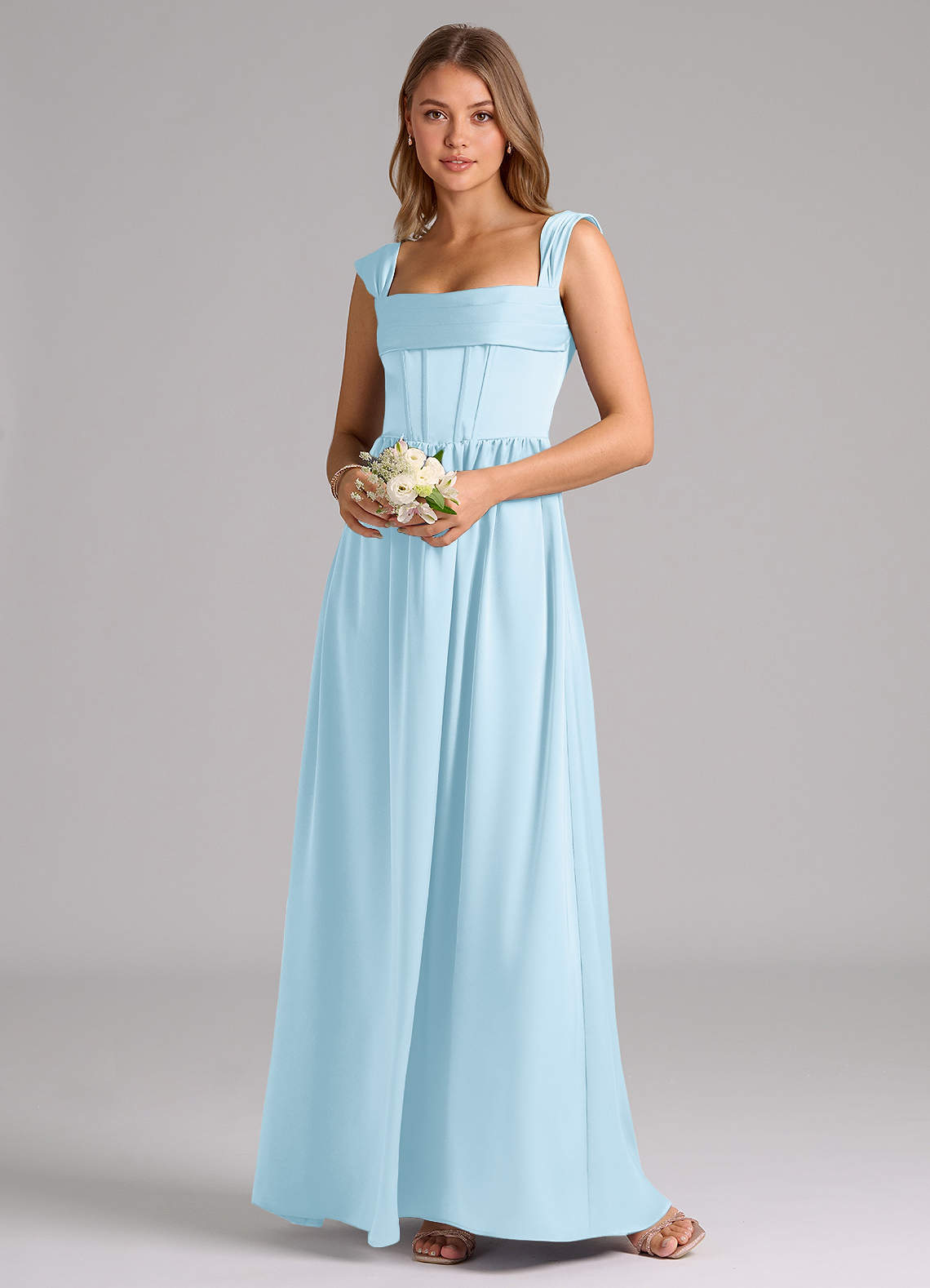 Azazie Hattie Essayer des robes à la maison Robe Trapèze en Satin extensible Corset Bleu Ciel image1