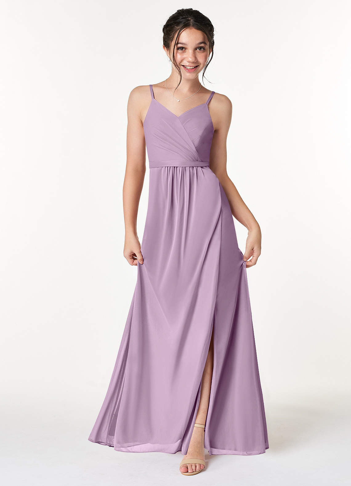 Azazie Luxy Junior Wisteria Pleated Mesh Dress image1