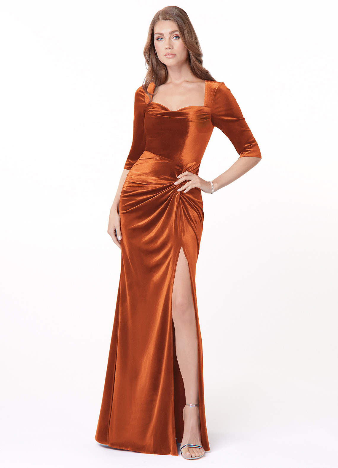 burnt orange fitted dress