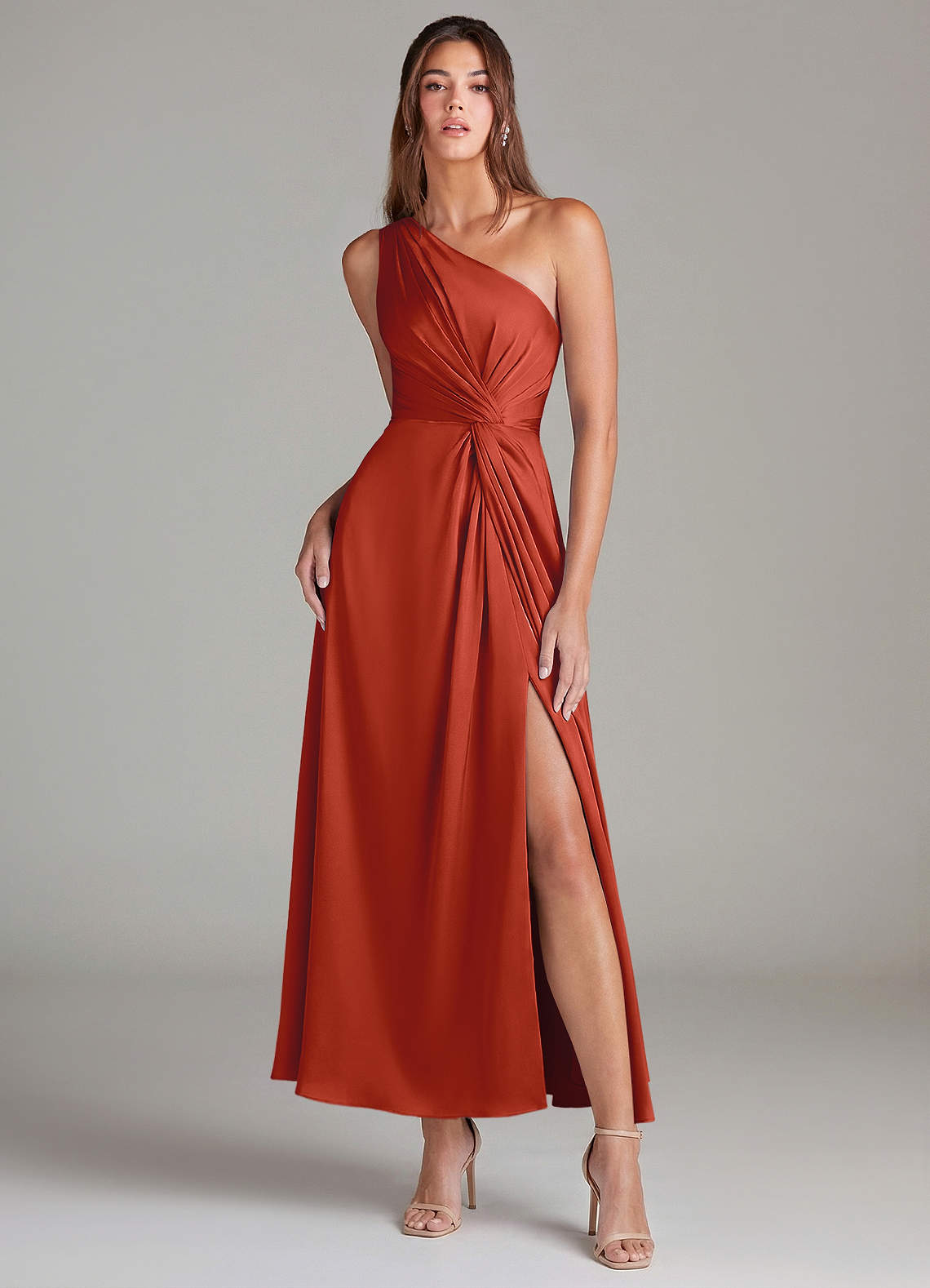 rust a line dress Azazie Brooke BRIDESMAID adjustable accent at the Color:OFF WHITE-NUDE Vince Camuto Women's Printed